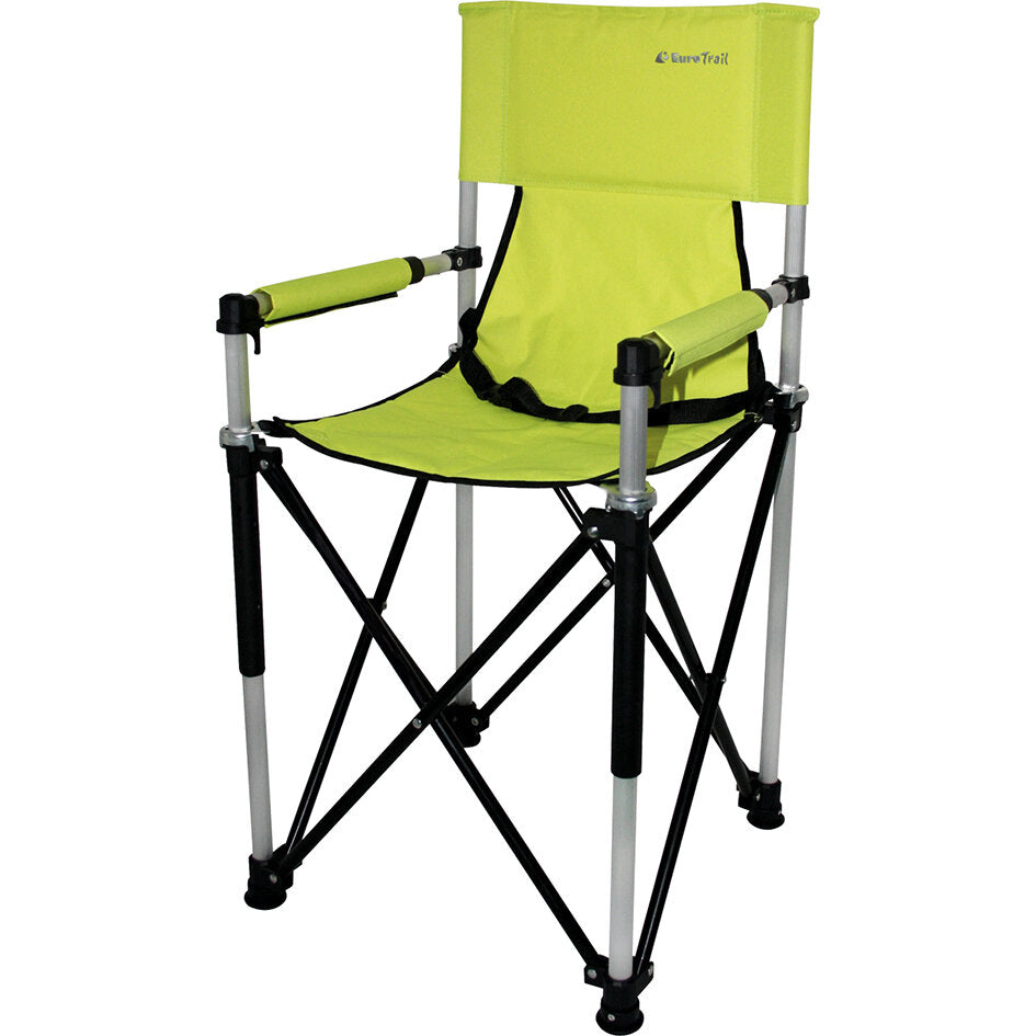 Faltbarer Kinderhochstuhl in Neonlime mit gepolstertem Sitz, Armlehnen und Rückenlehne, silbernen Beinen und Kreuzstreben