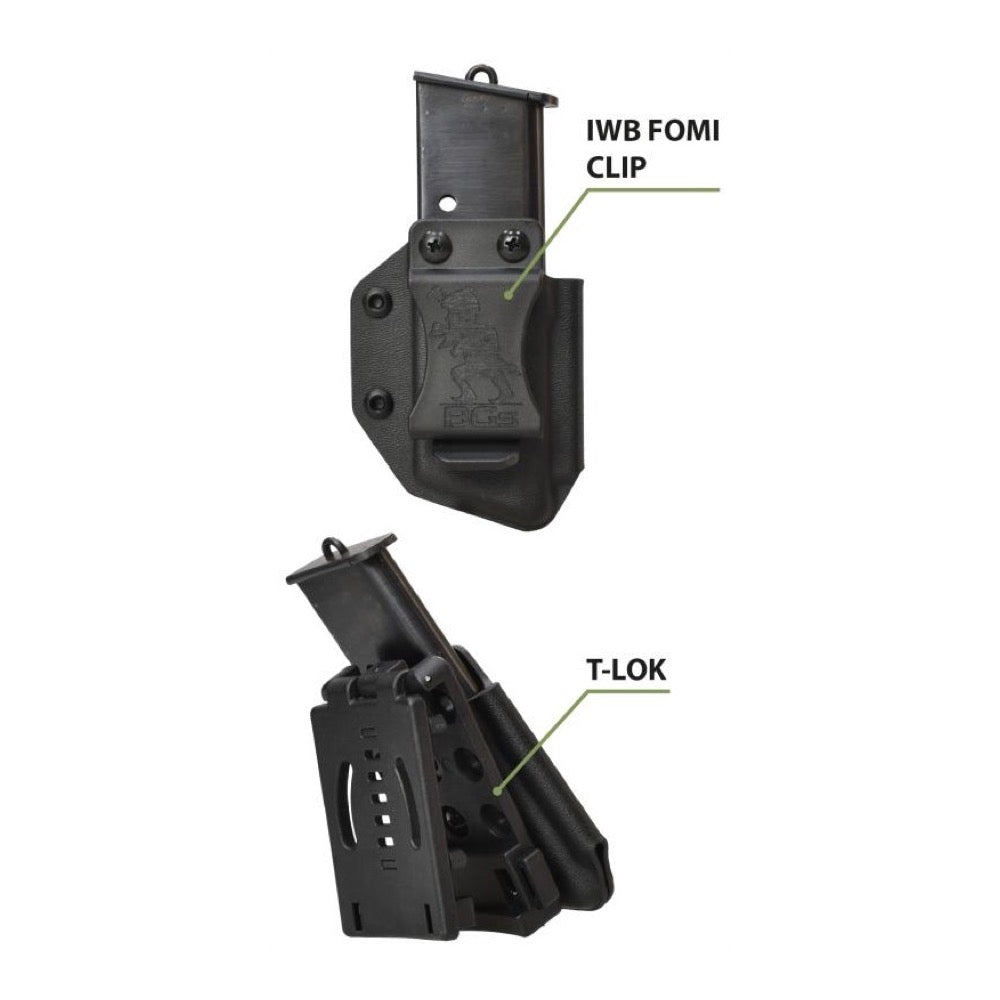 BGs IWB FOMI Clip in Schwarz an einer Pistolen-Magazintasche montiert