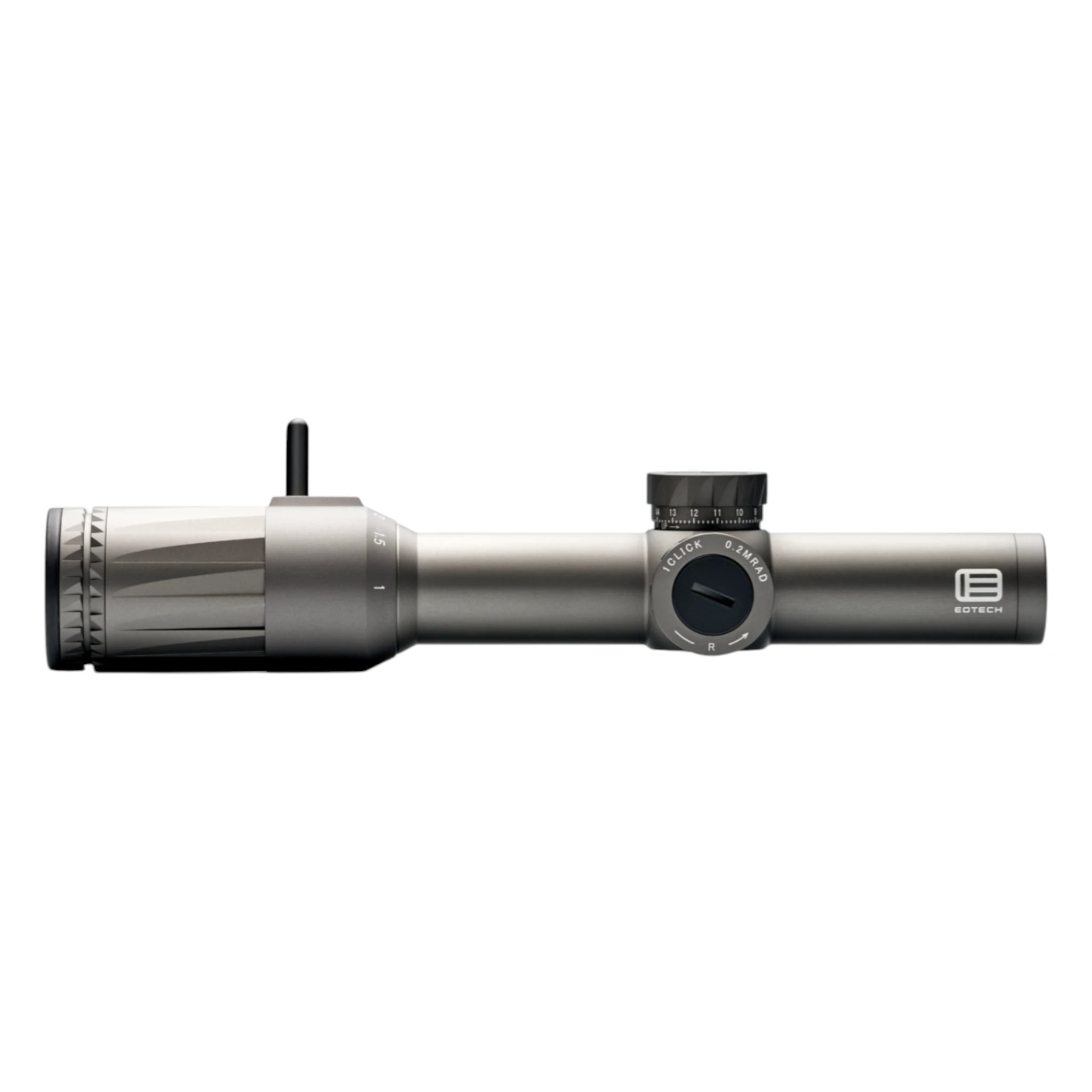 Metallisches, graues EOTECH Vudu 1-6x24 FFP Zielfernrohr mit Picatinny-Montage und seitlichem Einstellturm, glatte.