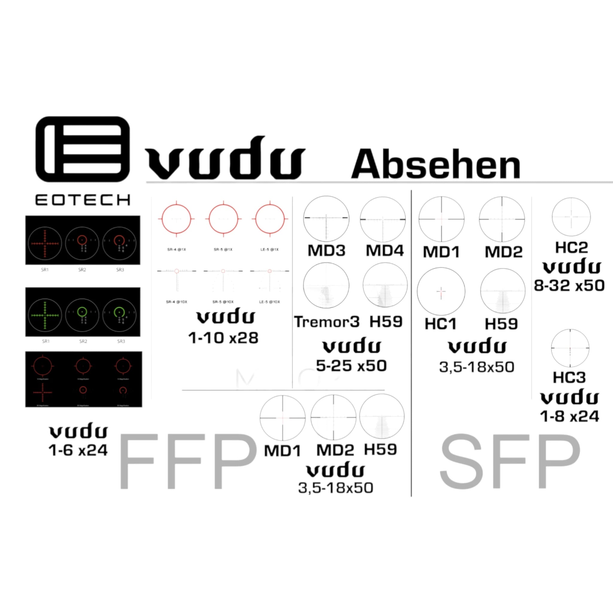Schwarzes EOTech Vudu 1-6x24 Zielfernrohr mit mattem Finish, beleuchtetes Absehen, drehbare Einstelltürme und.