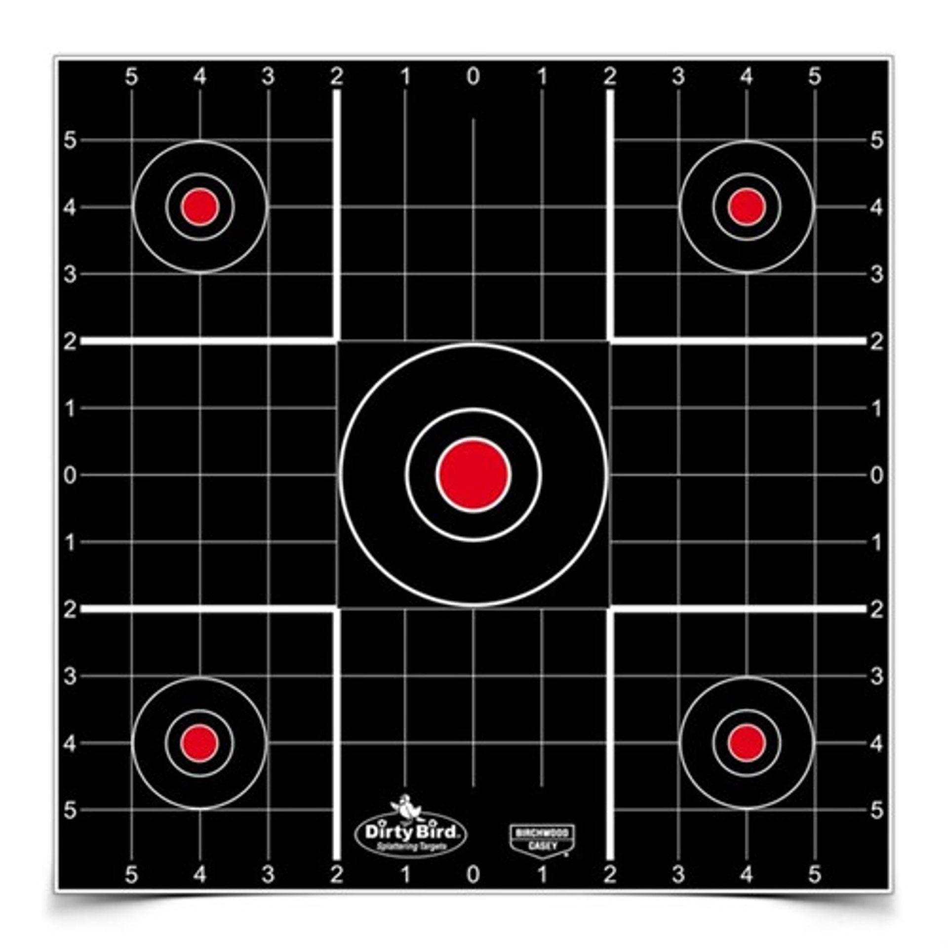 Birchwood Casey DIRTY BIRD 12 Zoll Sight-In Zielscheibe BC-35270 mit fünf Zielpunkten und Raster
