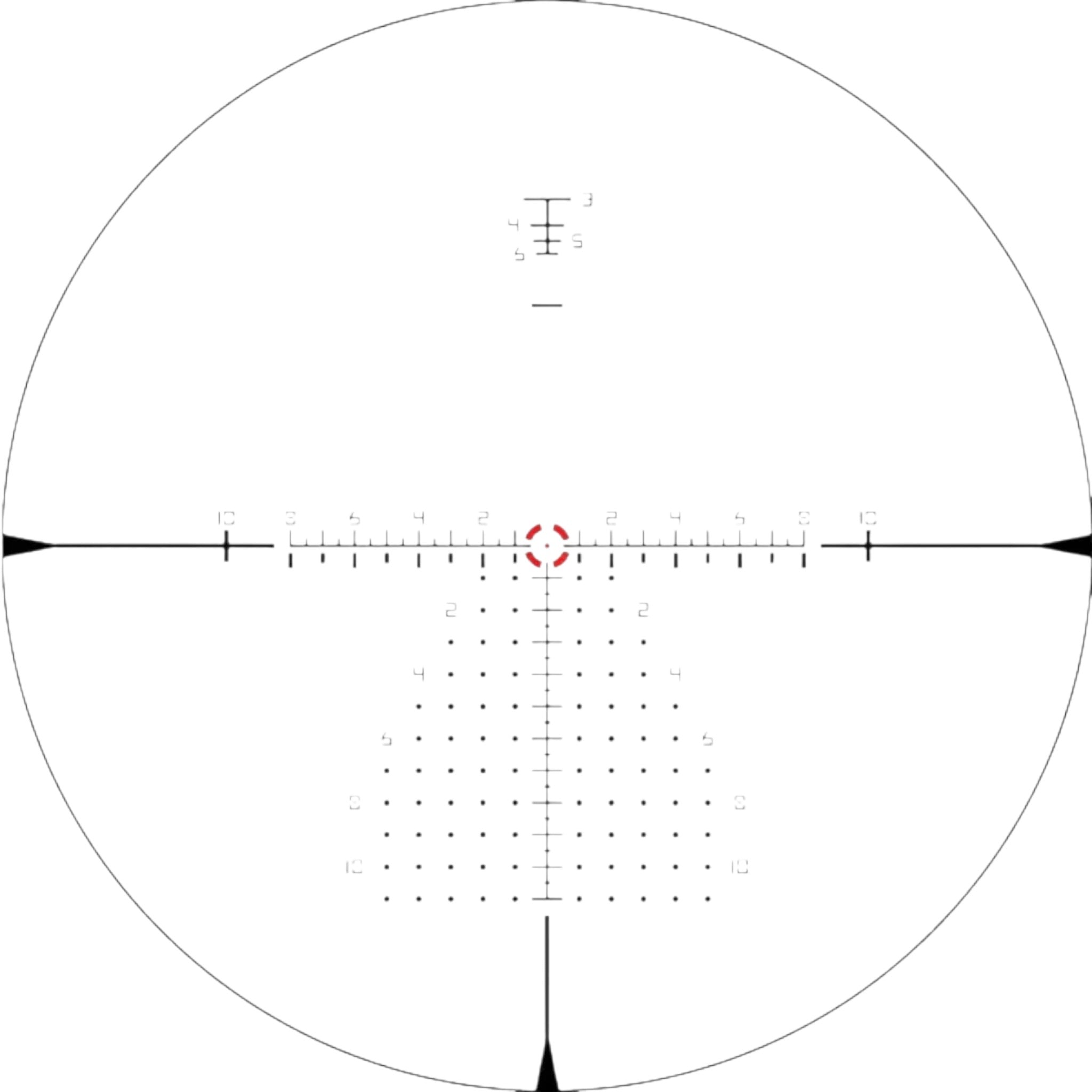 Black Raptor Vortex AMG EBR-9 MRAD reticle with illuminated center dot and detailed ballistic holdover grid