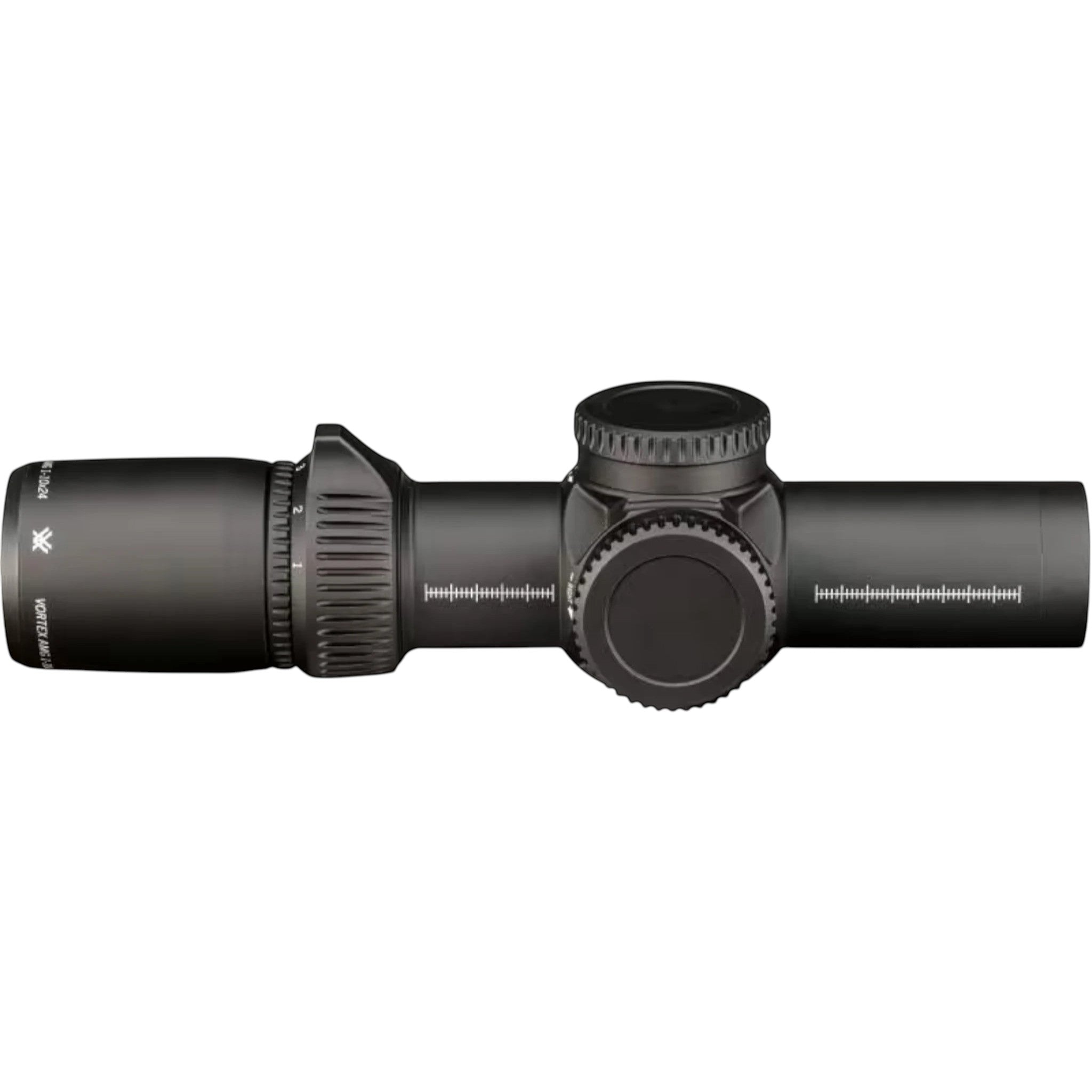 Black Raptor Vortex AMG 1-10x24 FFP rifle scope with integrated throw lever and 34mm tube in matte black finish