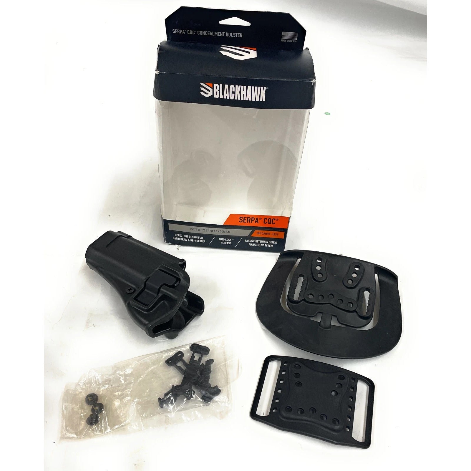 Blackhawk SERPA CQC Holster 410562BK-L für CZ 75, 75B, 75 SP-01 und 85B, Schwarz, Linkshand mit Paddle und Gürtelschlaufe
