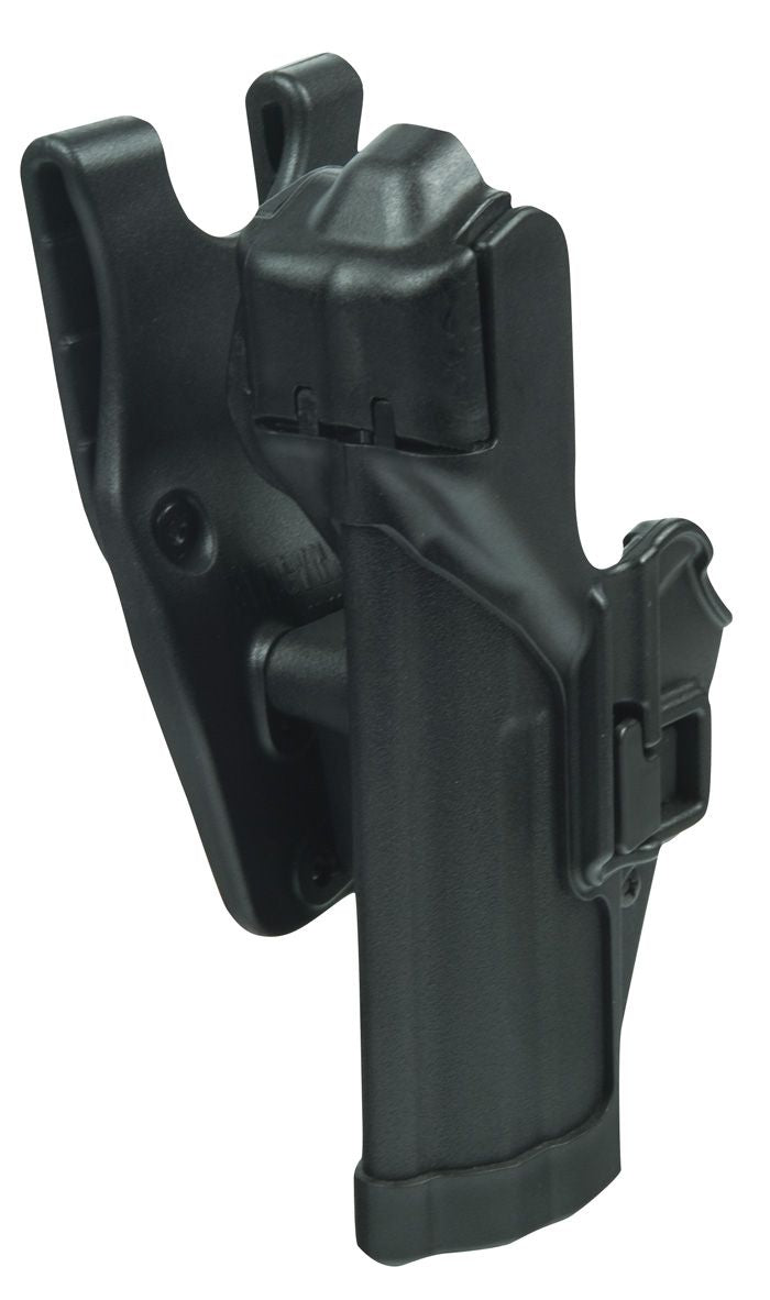 BLACKHAWK SERPA Level 3 Duty Holster für Glock, Linkshand – Rückansicht und Gürtelaufnahme