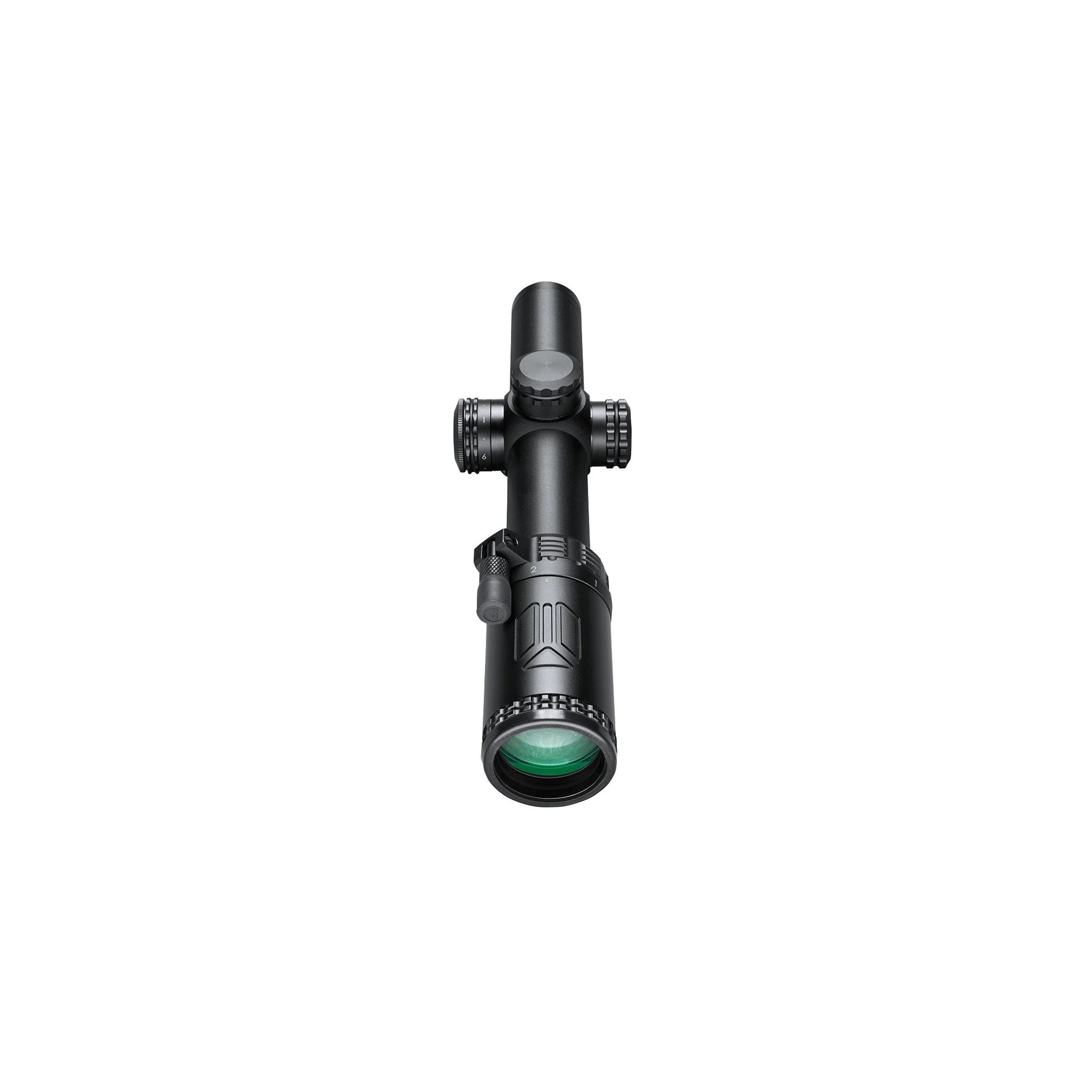 Bushnell AR Optics 1–6×24 in Draufsicht mit Objektiv und Verstelltürmen