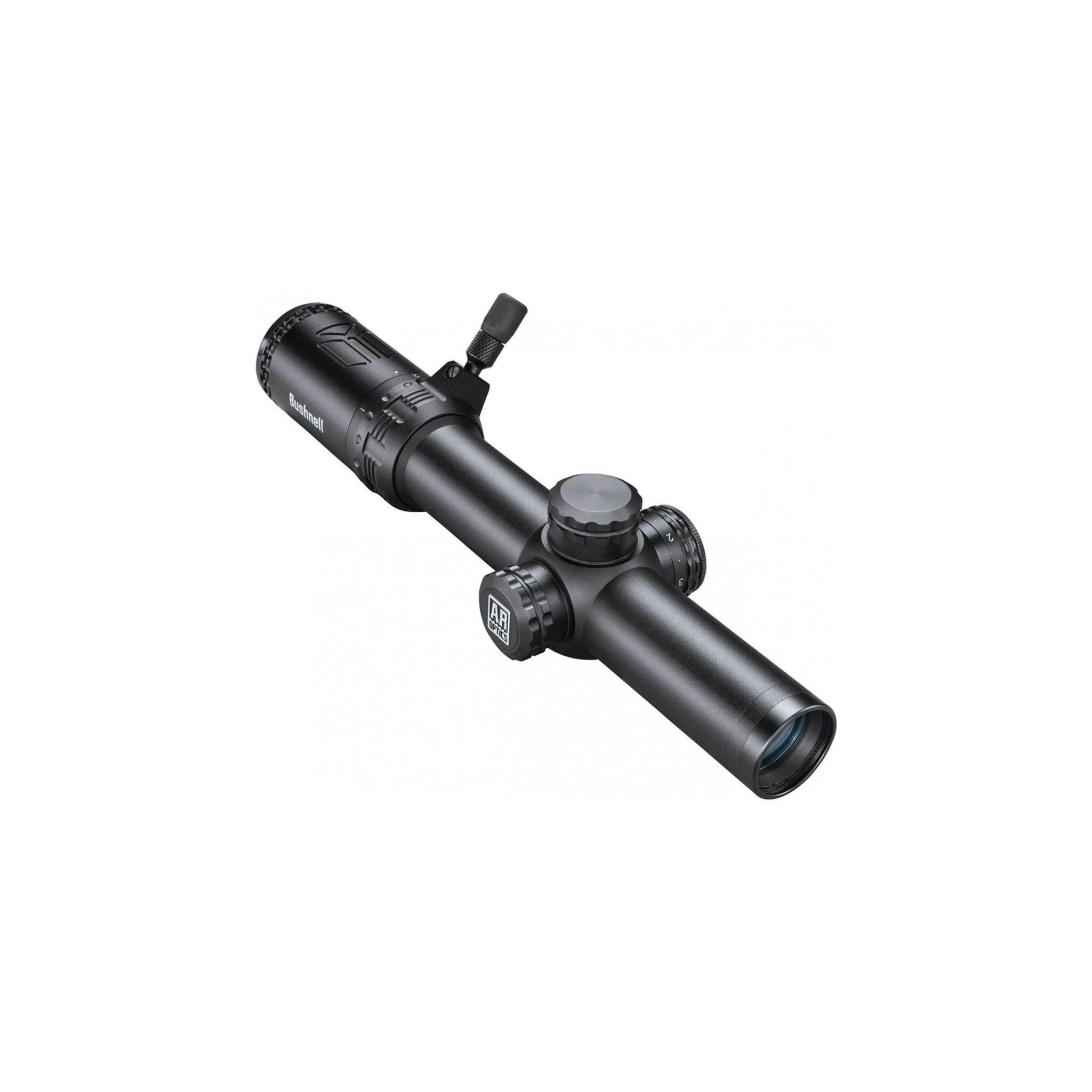 Bushnell AR Optics 1–6×24 BTR-1 SFP Zielfernrohr mit abgedeckten Türmen in schräger Ansicht