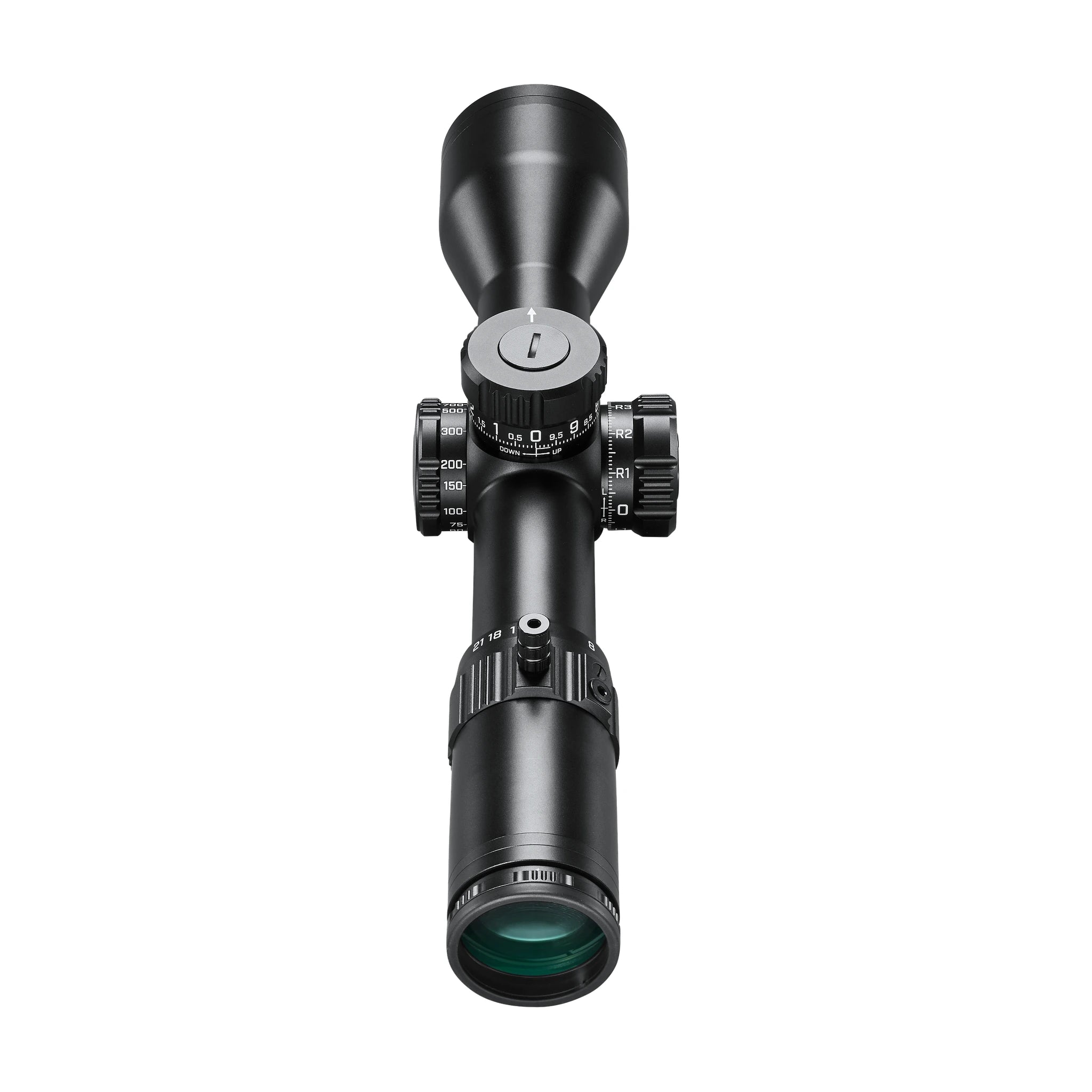 Bushnell Elite Tactical DMR3 3,5–21×50 EQL – Ansicht vom Okular auf die Verstelltürme