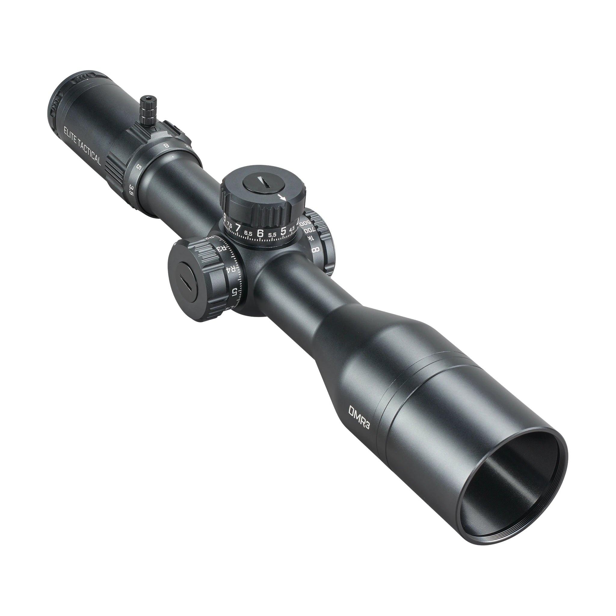 Bushnell Elite Tactical DMR3 3,5–21×50 EQL – Ansicht mit angesetzter Sonnenblende