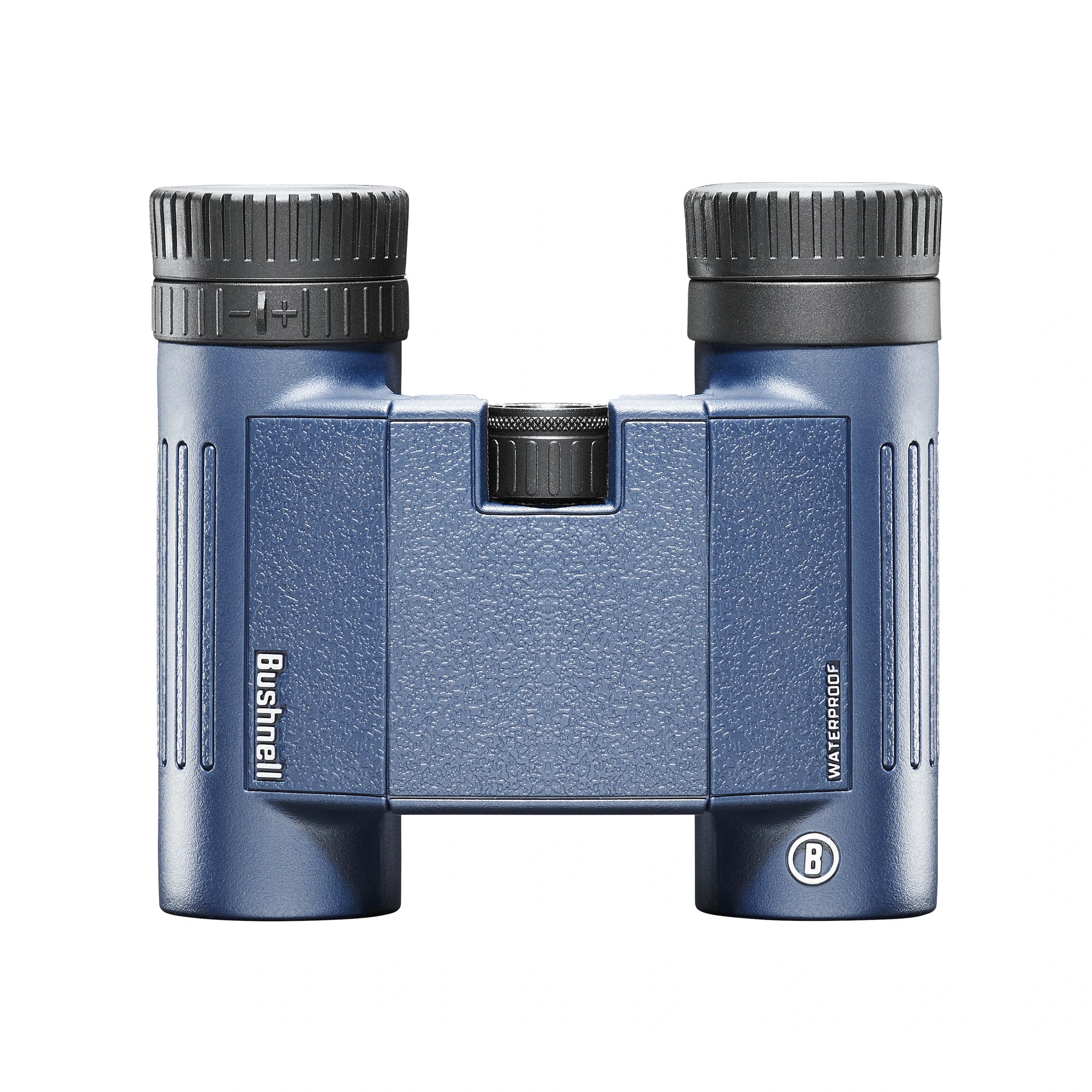 Dunkelblaue Oberseite des Bushnell H2O 10×25 mit Fokussierrad und Dioptrienring