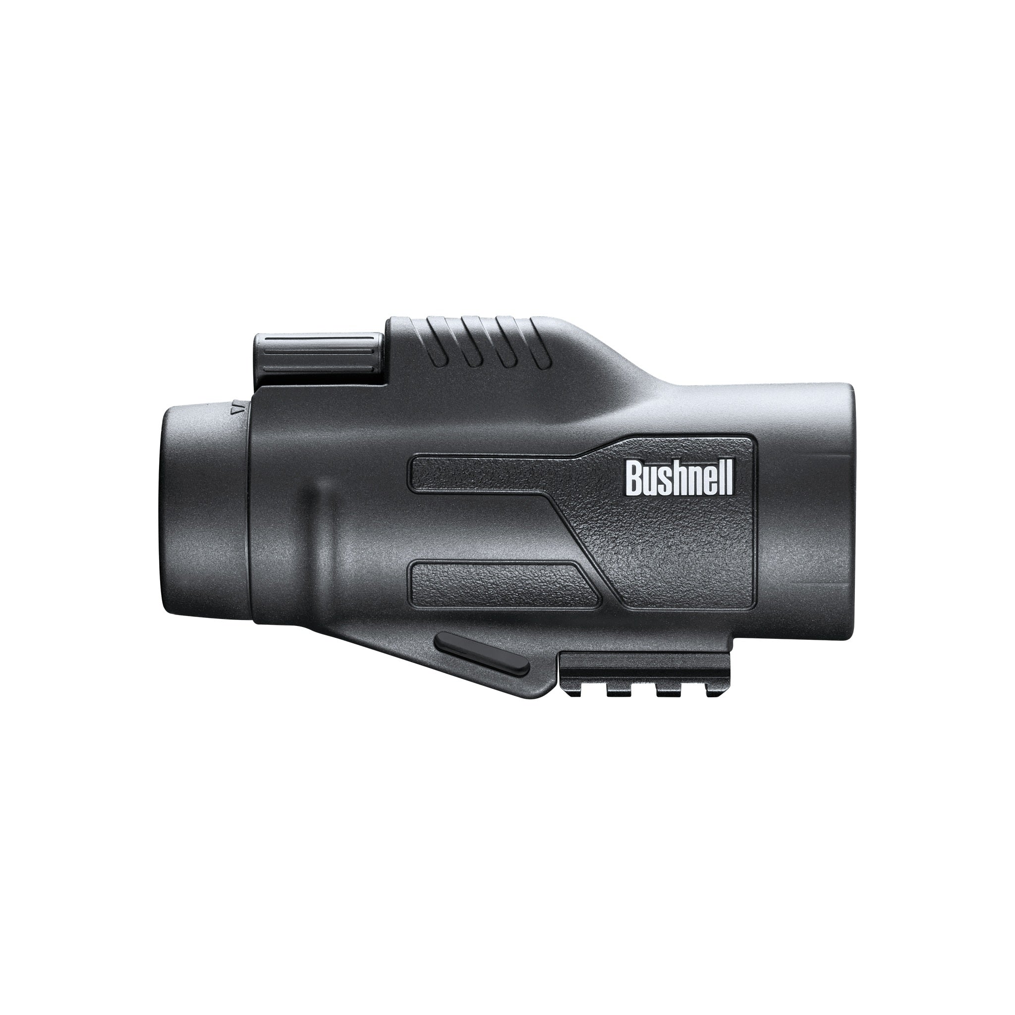 Bushnell Legend Ultra HD 10×42 Monokular in Schwarz, Seitenansicht mit Zubehörschiene
