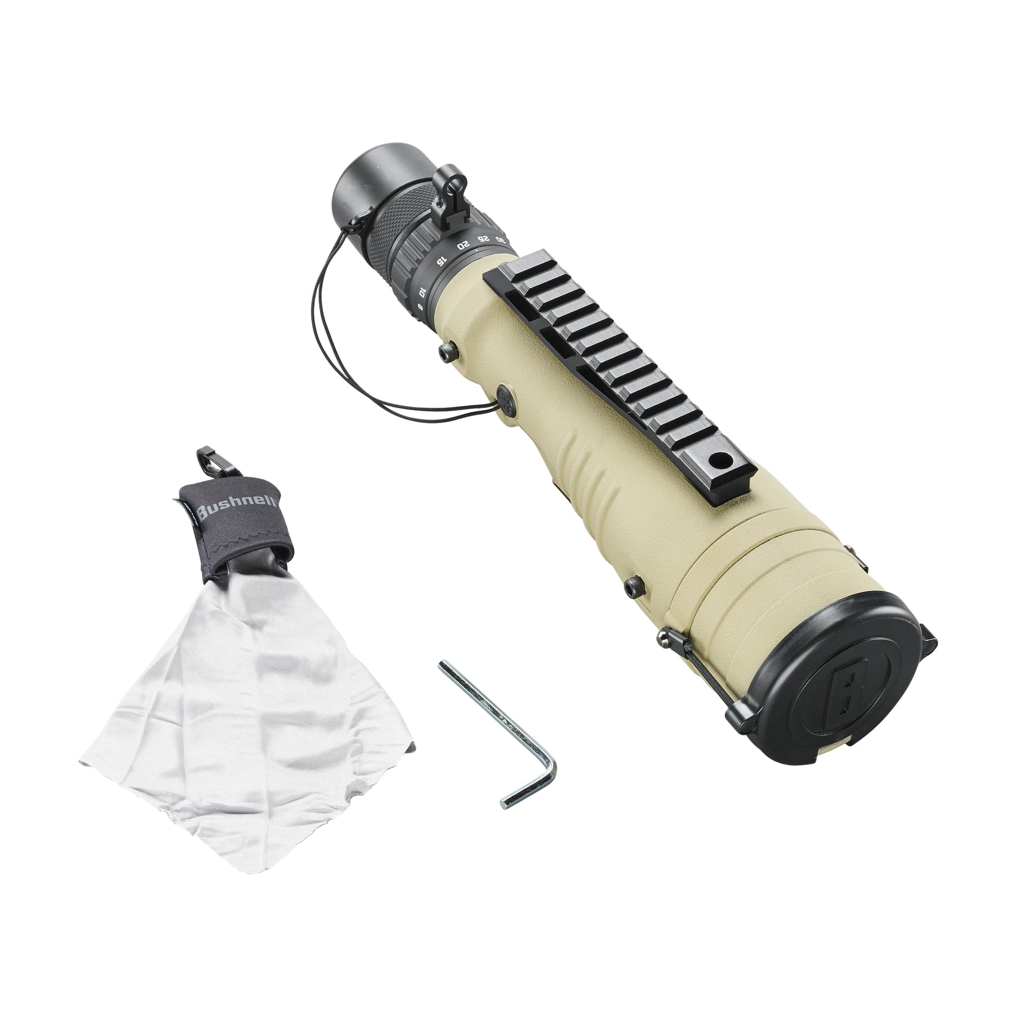 Bushnell Elite Tactical LMSS2 8–40×60 TREMOR4 – Lieferumfang mit Schutzkappen, Tuch und Innensechskantschlüssel
