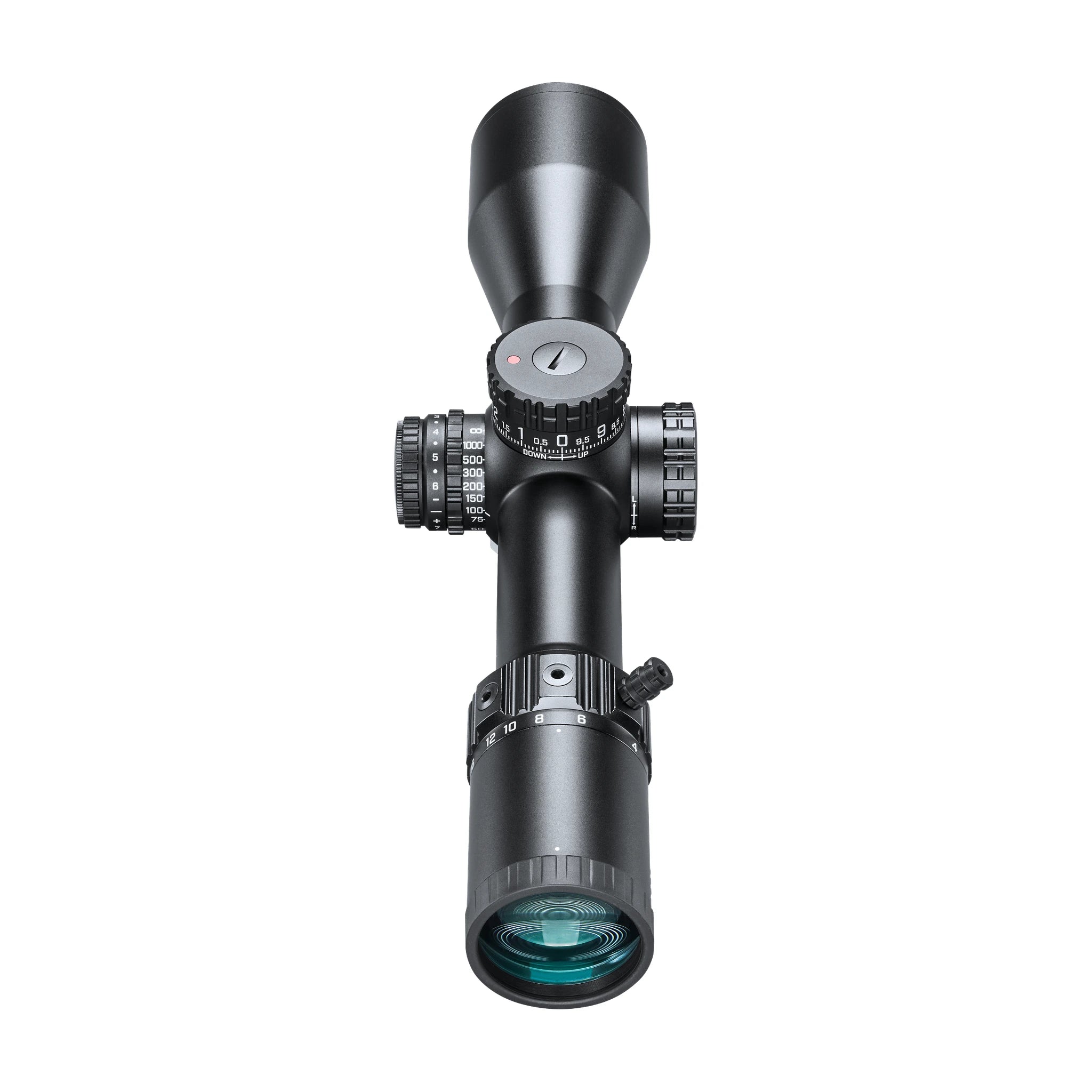 Bushnell Match Pro ED 3–18×50 – Ansicht vom Okular auf Verstelltürme und Objektiv