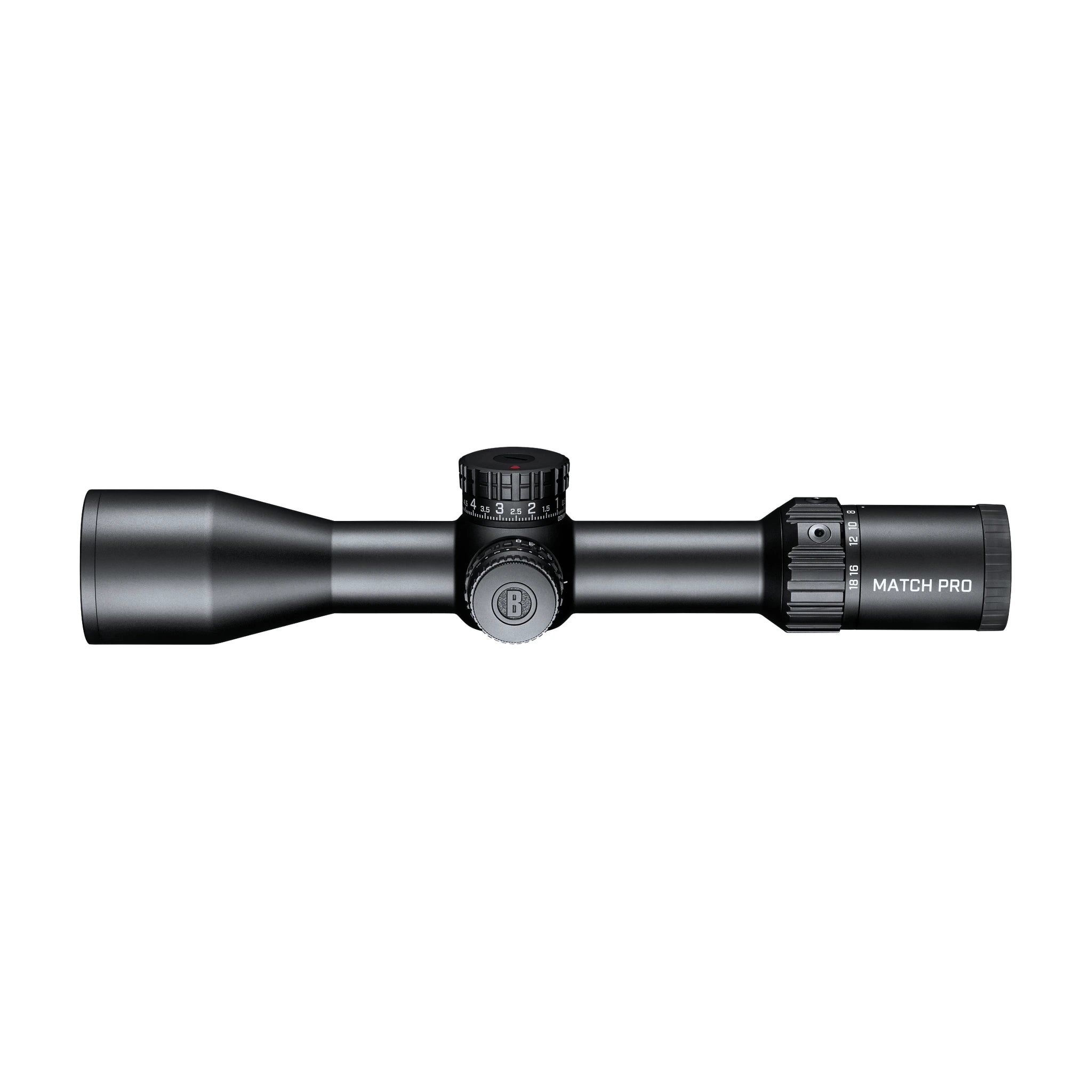 Bushnell Match Pro ED 3–18×50 – Linke Seitenansicht mit Beleuchtung und seitlichem Fokus