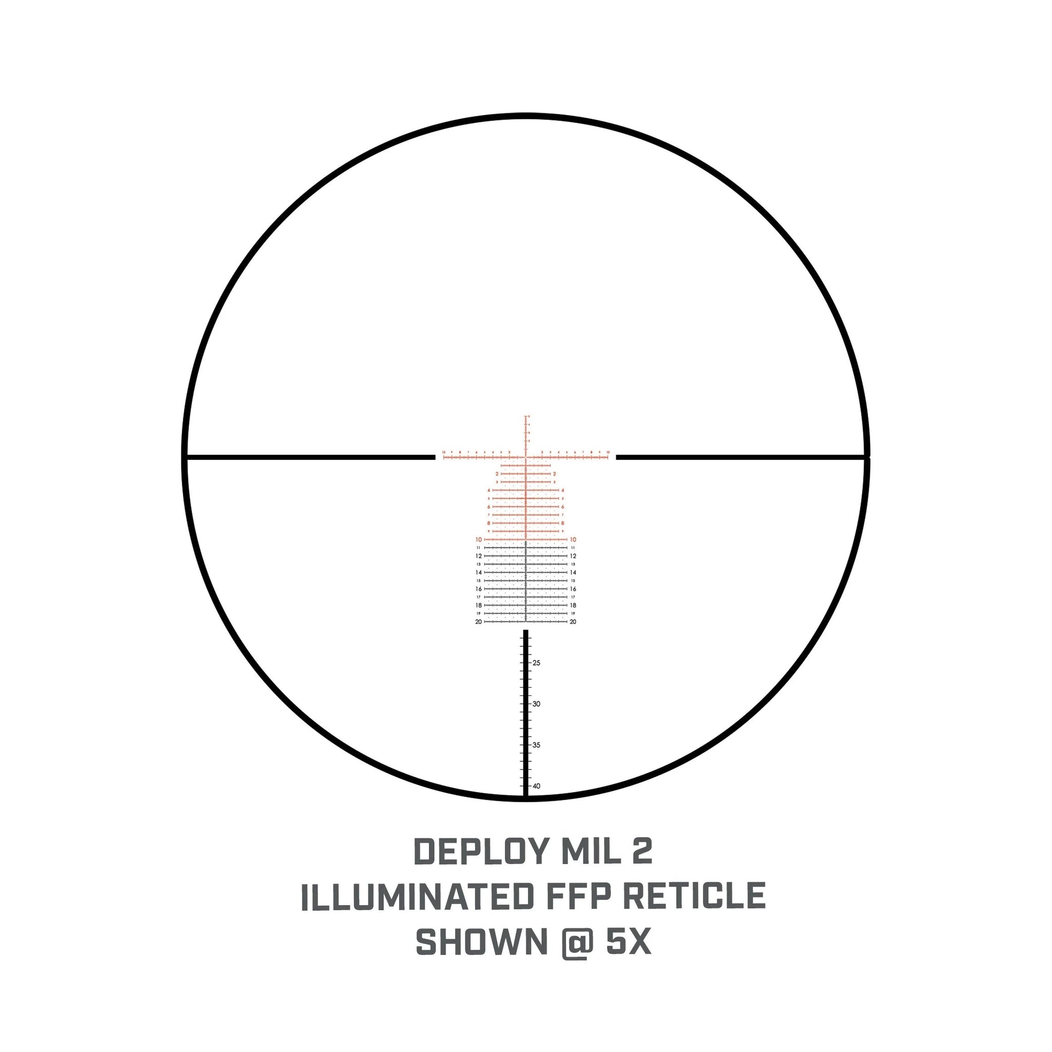 Bushnell Match Pro ED 5–30×56 – Beleuchtetes Deploy-MIL-2-Absehen bei 5-facher Vergrößerung