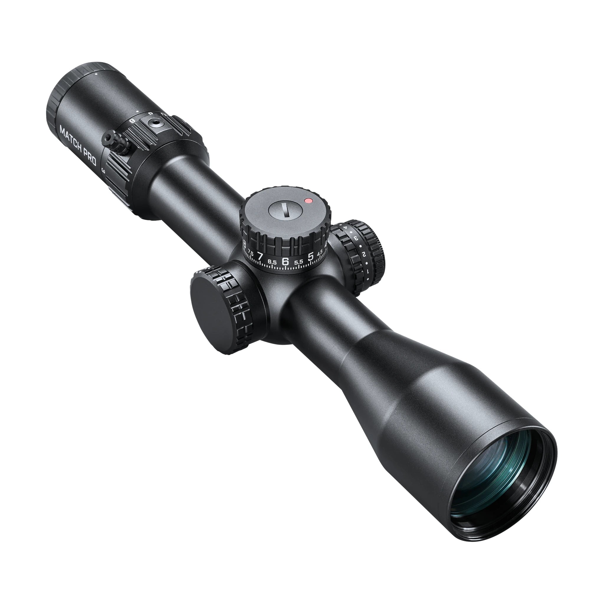 Bushnell Match Pro ED 3–18×50 – Schrägansicht mit Objektiv und Höhenturm