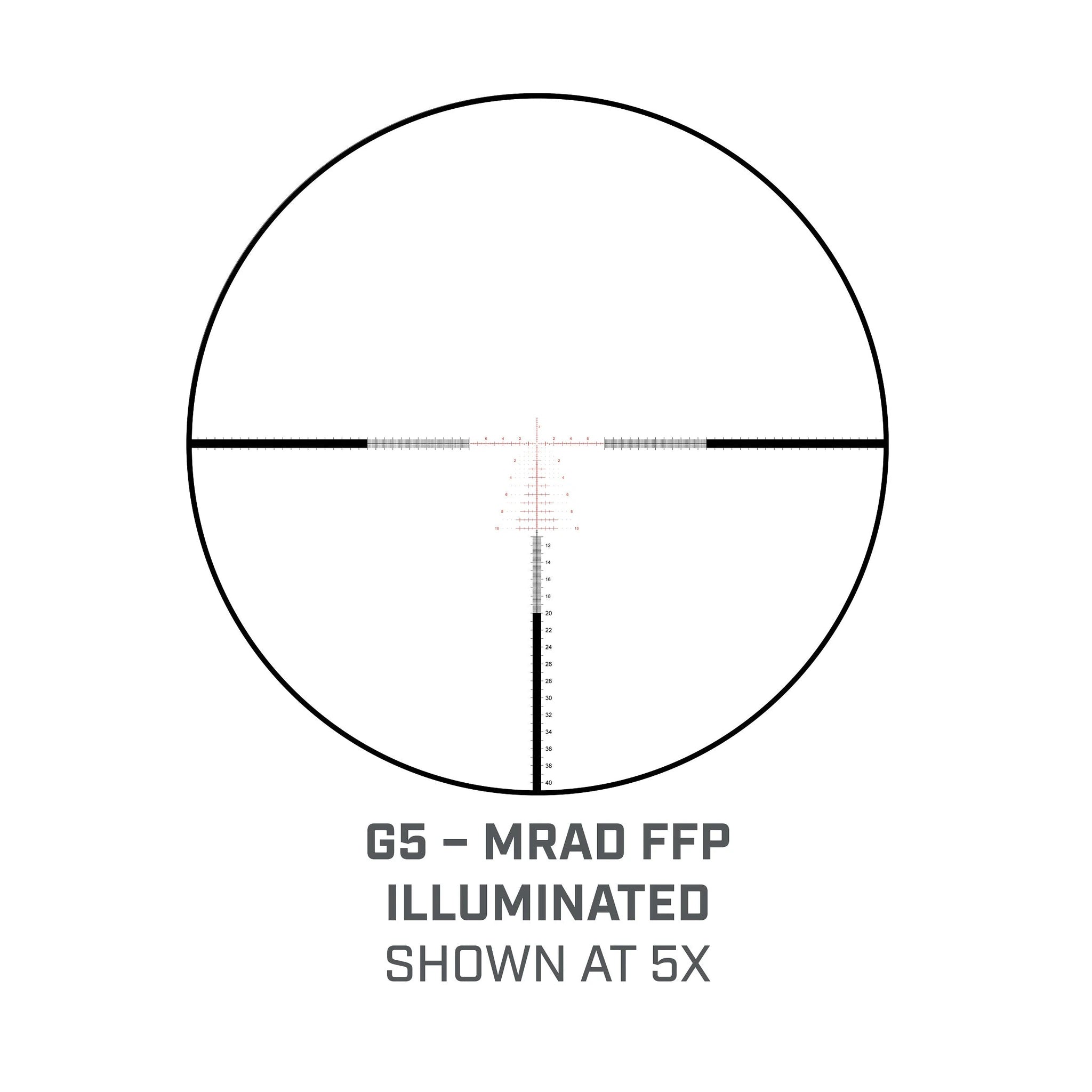 Bushnell Match Pro ED 5–30×56 – Beleuchtetes G5-MRAD-Absehen bei 5-facher Vergrößerung