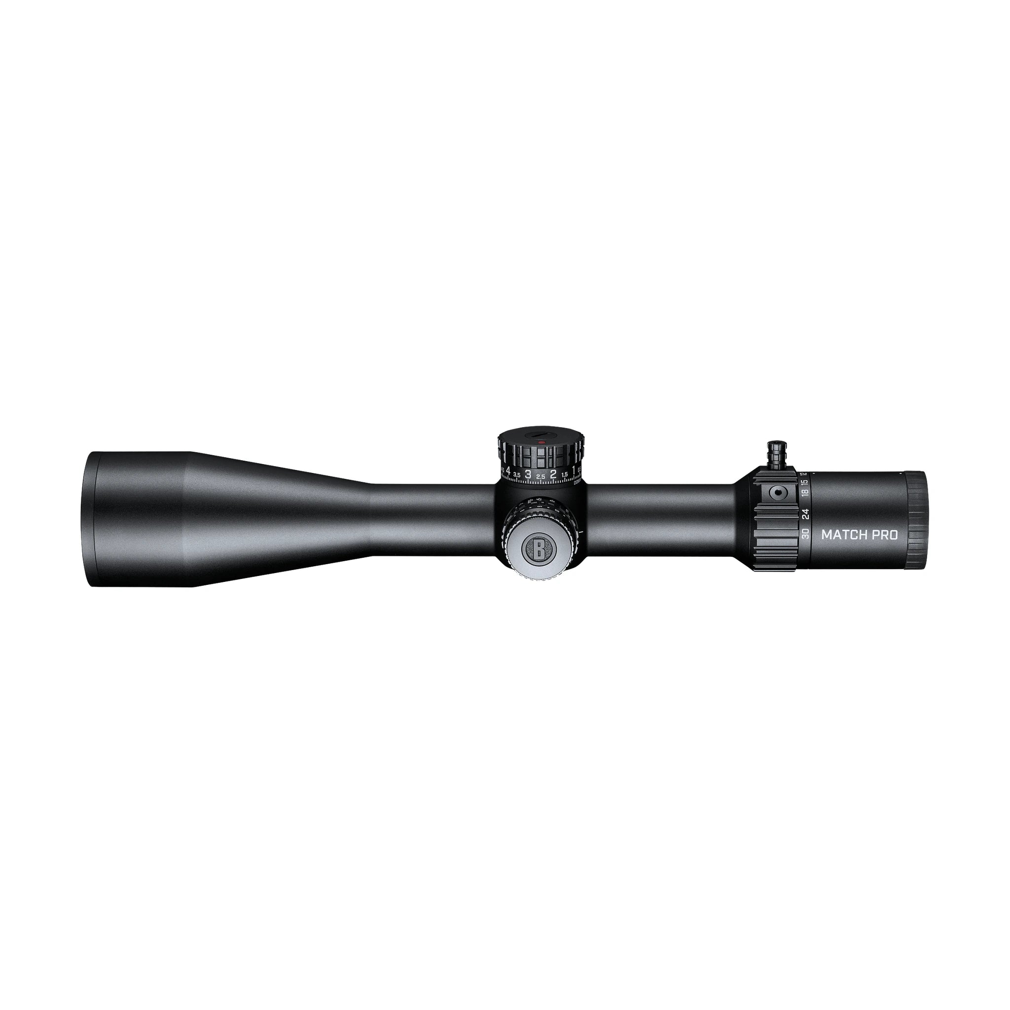 Bushnell Match Pro ED 5–30×56 – Linke Seitenansicht mit seitlichem Fokus
