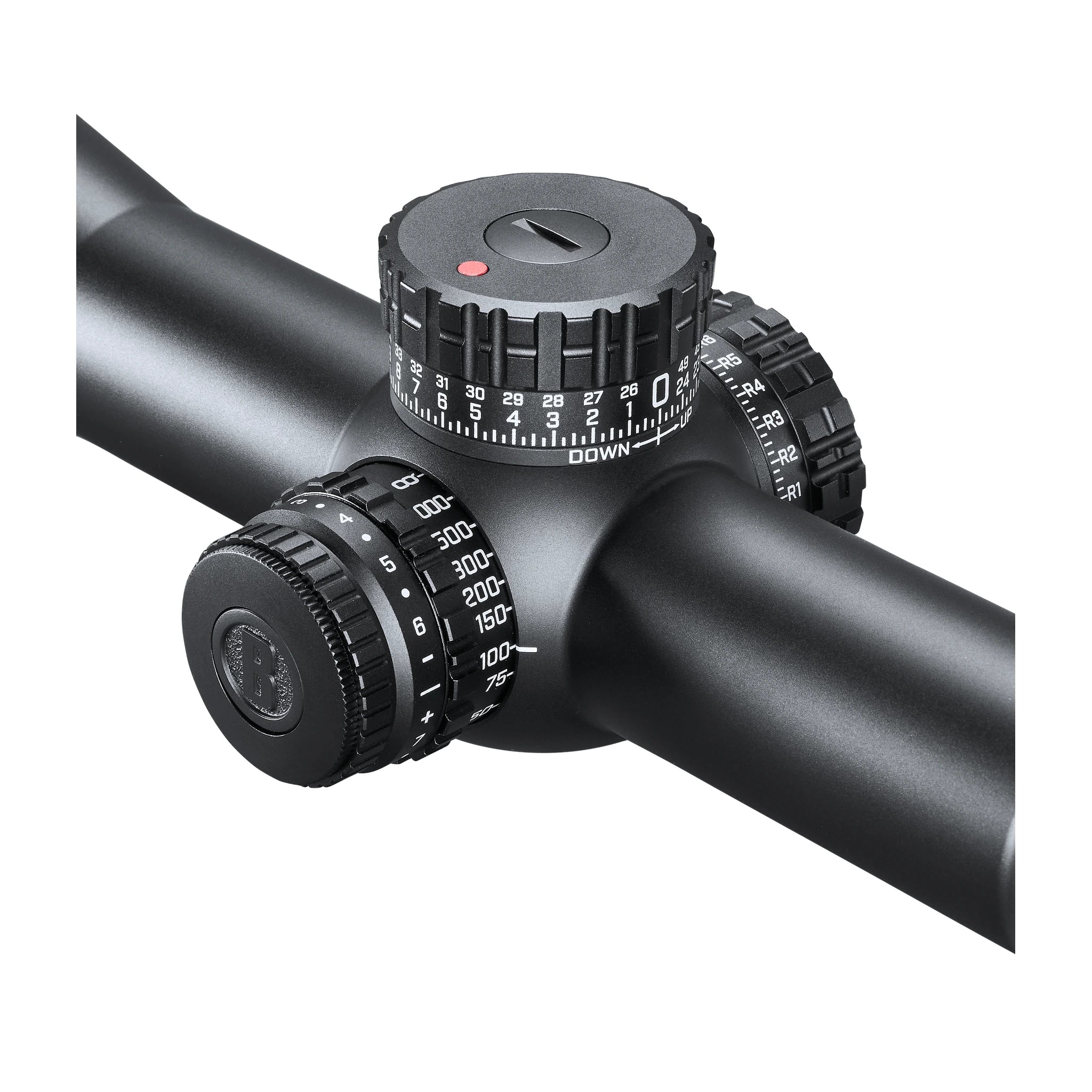 Bushnell Match Pro ED 5–30×56 – Detail des seitlichen Fokus bei 100-Yard-Markierung