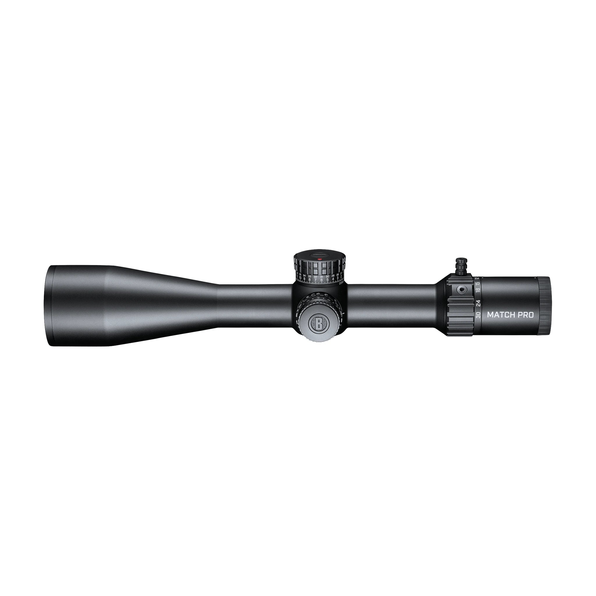 Bushnell Match Pro ED 5–30×56 – Linke Seitenansicht mit seitlichem Fokus