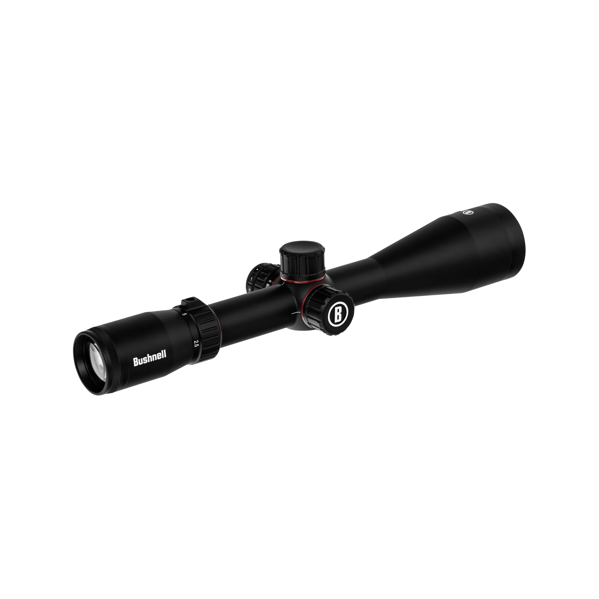Bushnell Nitro 2,5–15×50 4AI – Schrägansicht vom Okular auf seitlichen Fokus