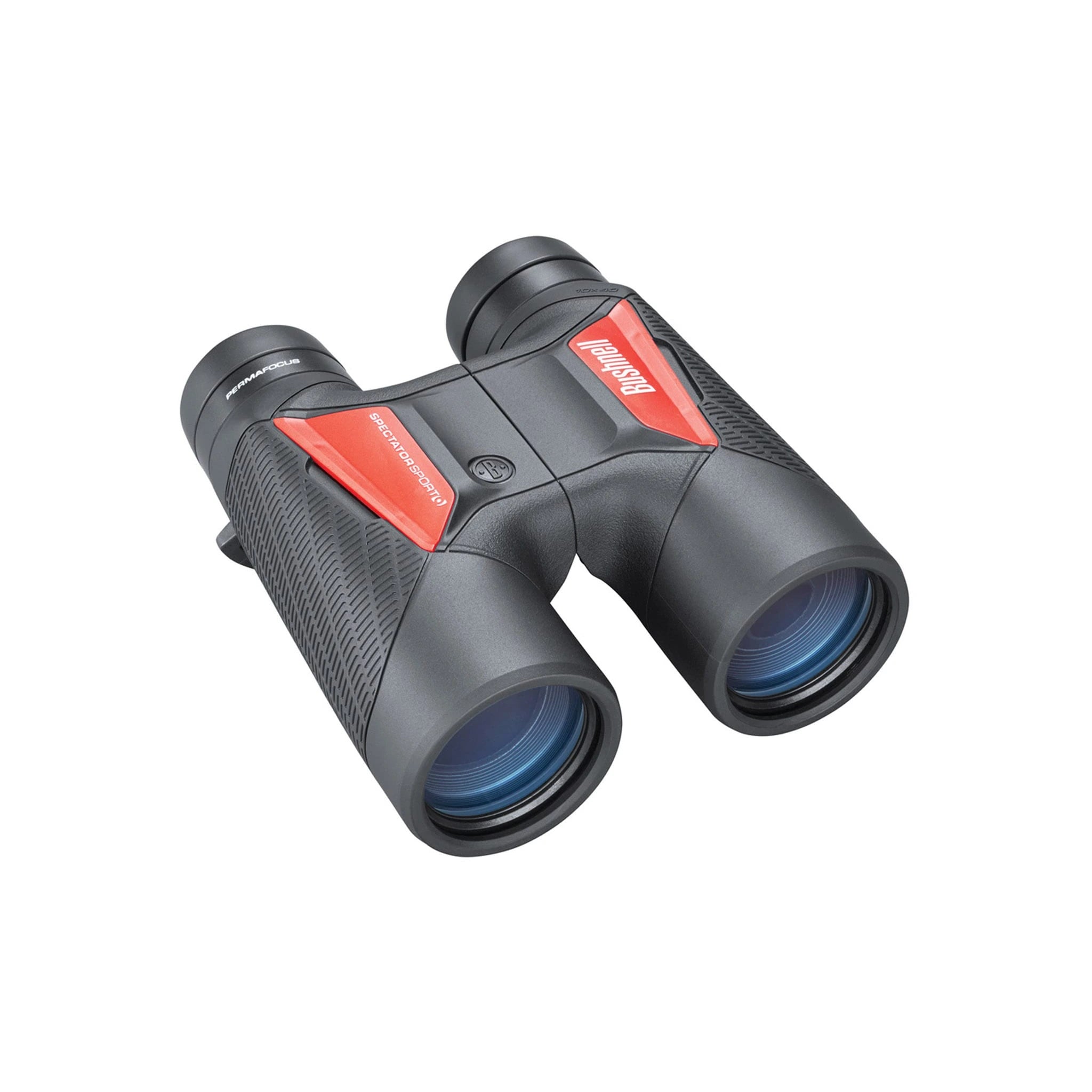 Bushnell Spectator Sport 10×40 Fernglas, schräge Hauptansicht mit roten Dekoreinsätzen