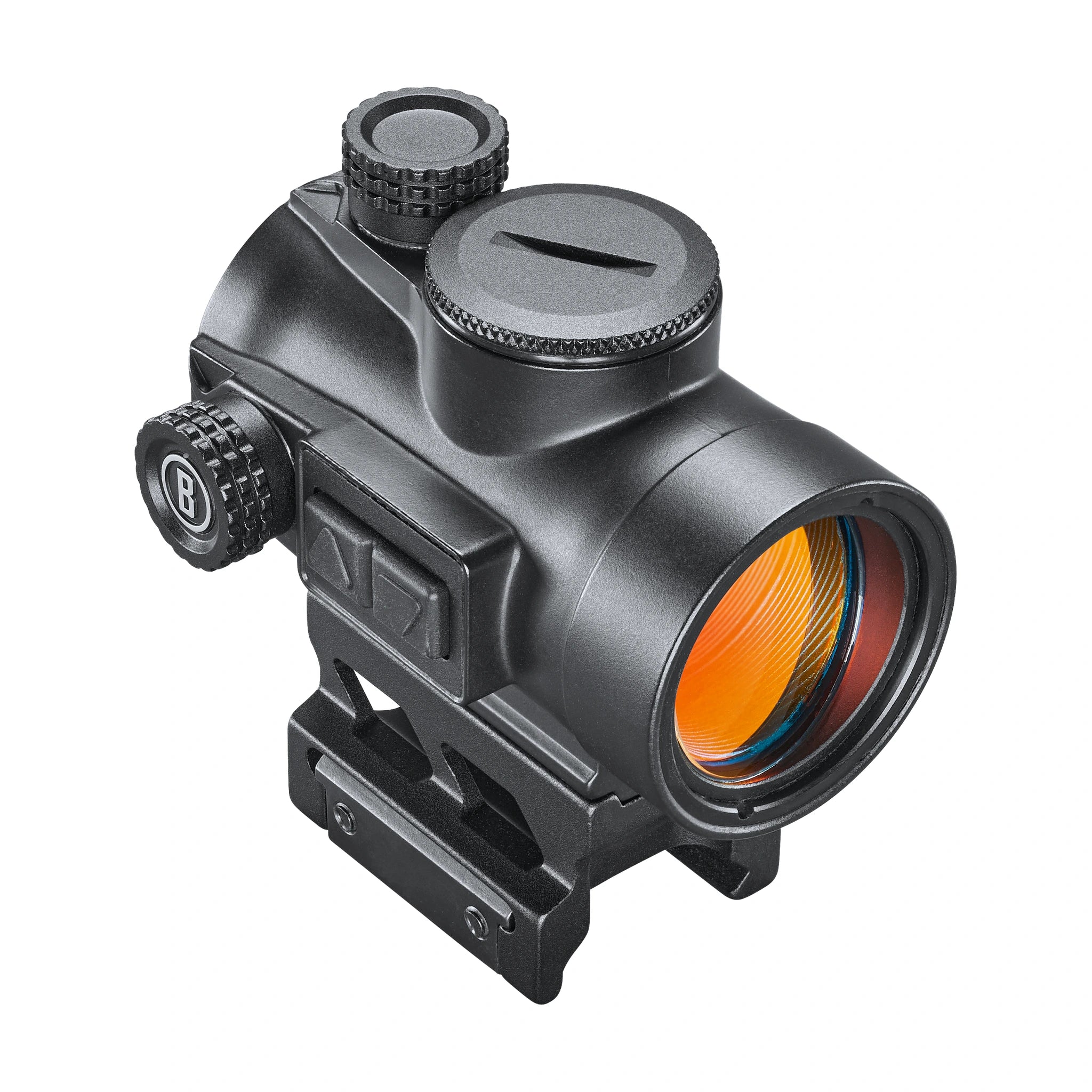 Bushnell TRS-26 Rotpunktvisier, schräge Frontansicht mit hoher Picatinny-Montage