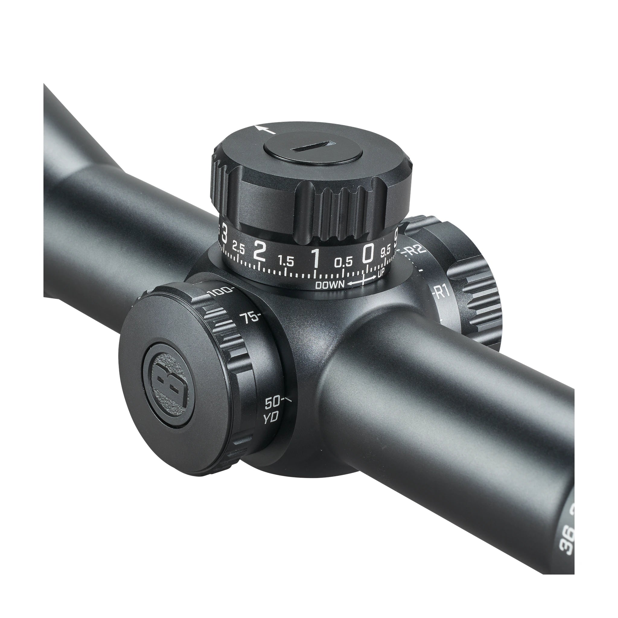 Detail von Parallaxenausgleich und Verstelltürmen am Bushnell XRS3 EQL