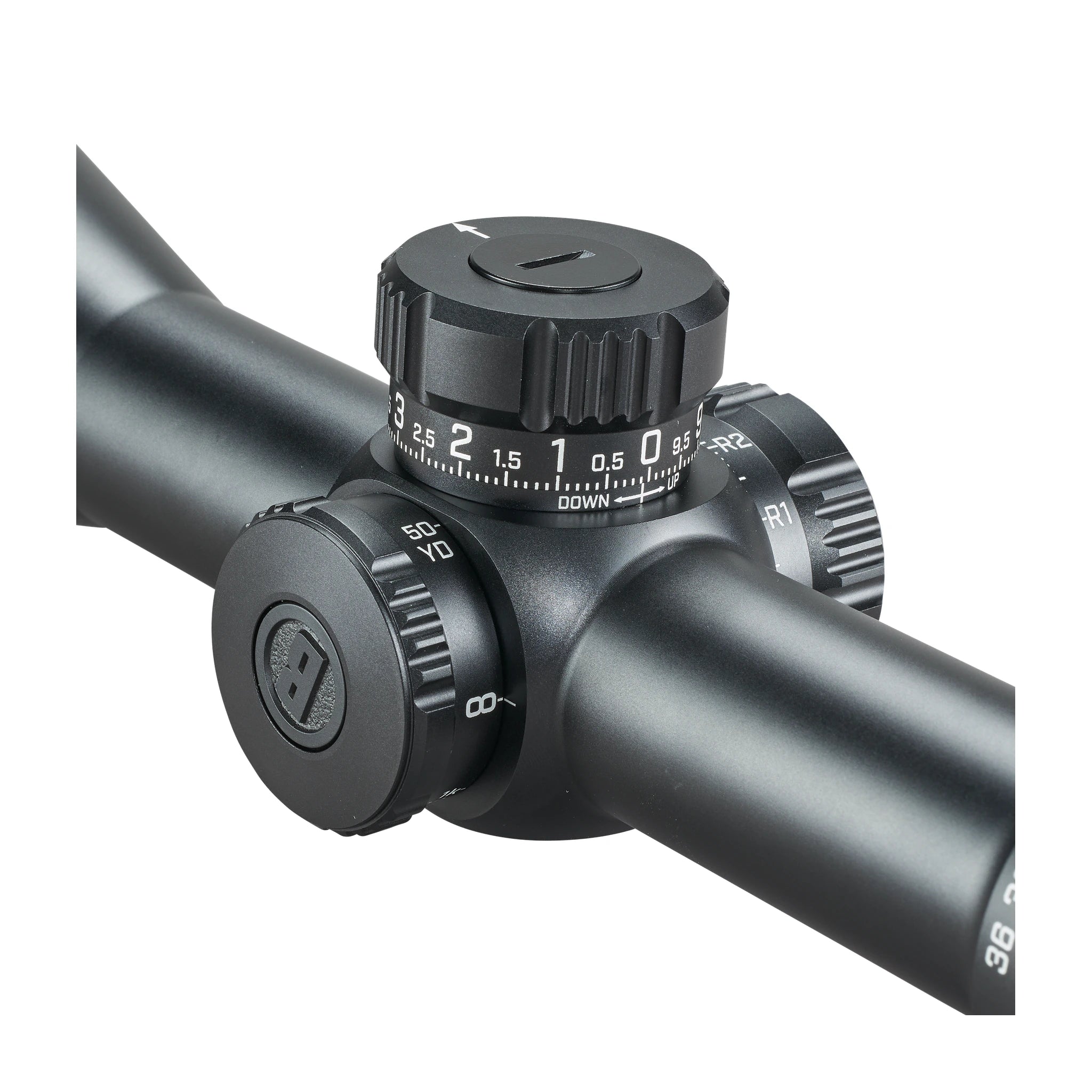 Detail des Parallaxenausgleichs und der Verstelltürme am Bushnell XRS3 G4P