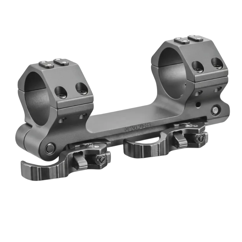 Mattschwarze ERATAC Blockmontage mit zwei 30-mm-Ringen, Schnellspannhebeln und 20 MOA Neigung, aus robustem Metall gefertigt.