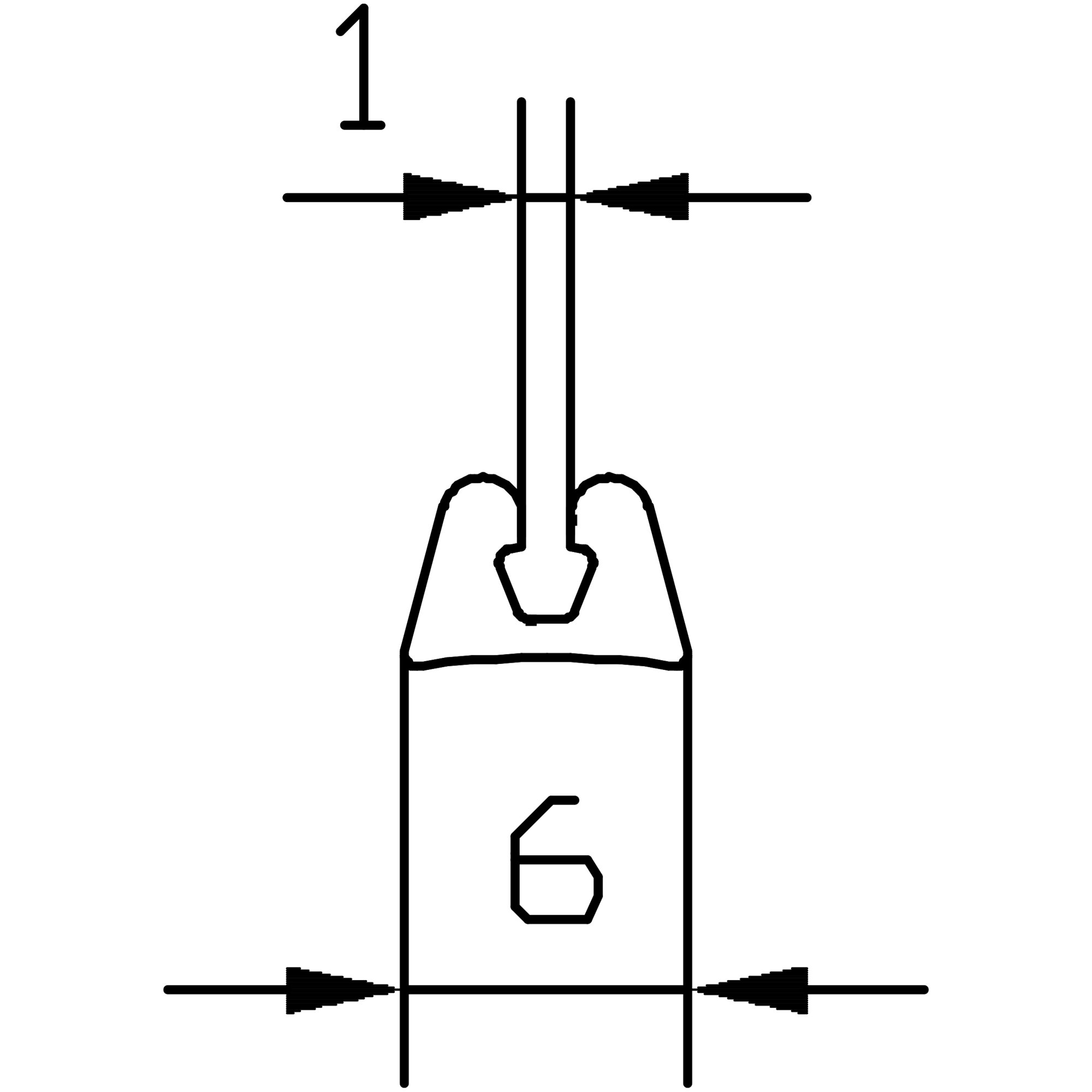 Schwarze technische Zeichnung eines länglichen Unterlegprofils mit zwei parallelen Linien, Maßlinie mit Pfeilen und hexagonales Innenelement