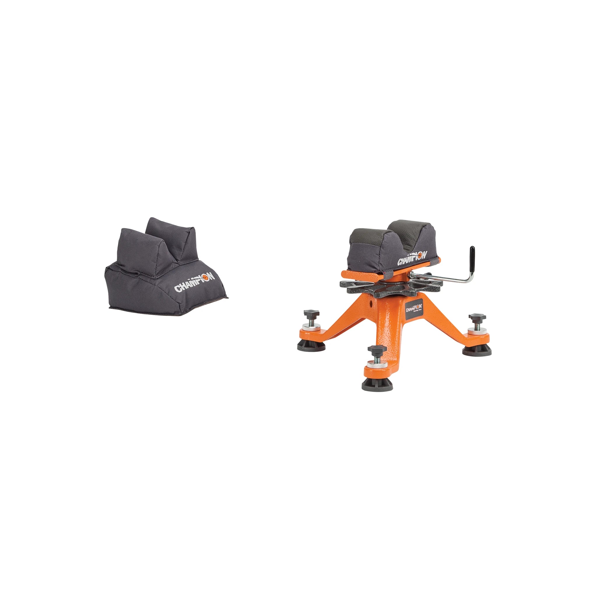 Champion Tri-Stance Rest mit orangefarbener Dreibein-Vorderauflage und separatem grauem Hecksack