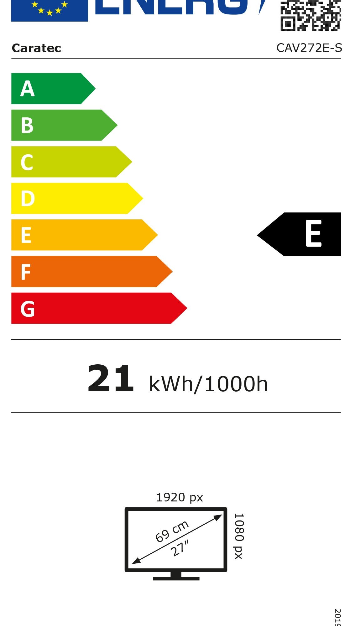 Caratec Vision TFT-LED Flachfernsehgerät mit webOS Energiekennzeichnung E, Balken A bis G, Verbrauch 21 kWh/1000h, Modell CAV272E-S