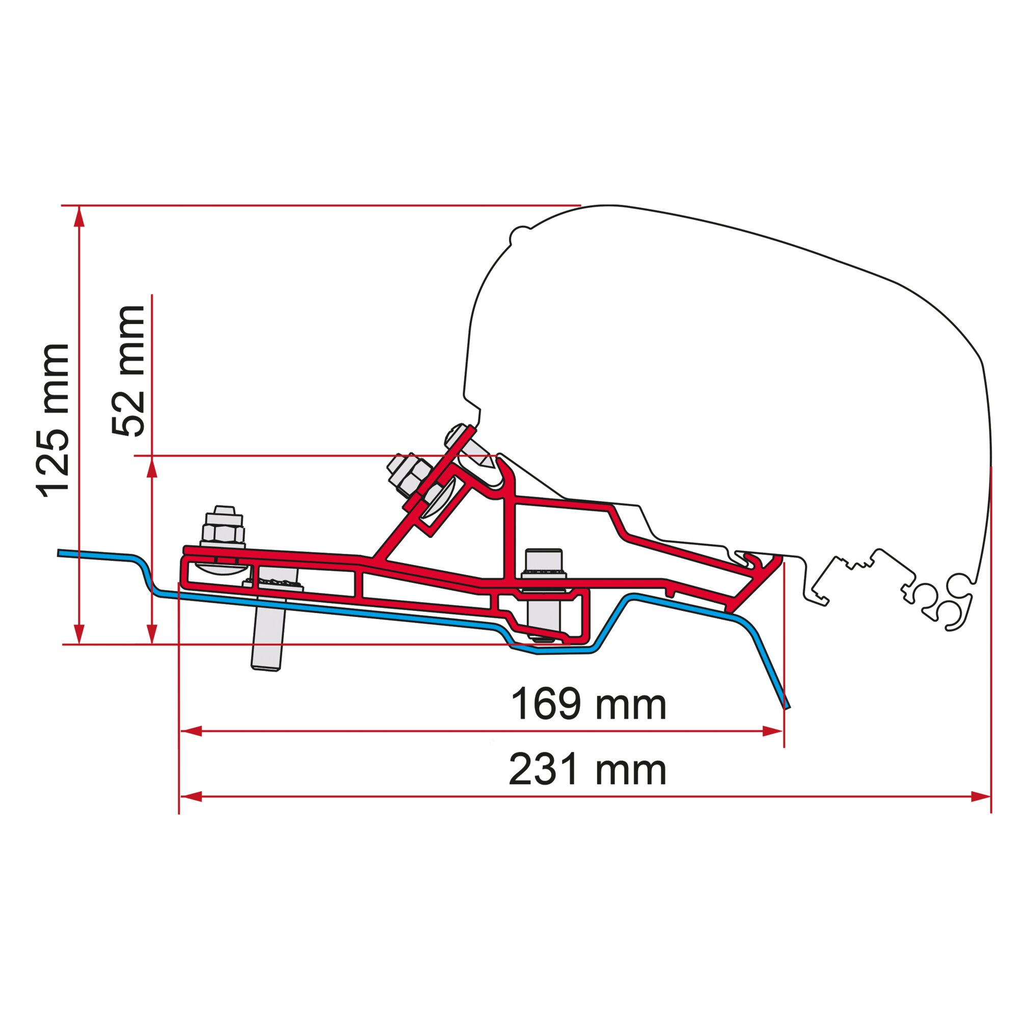 Markisenadapter Ford Transit Van L2 für F80s, 1 x 290 cm