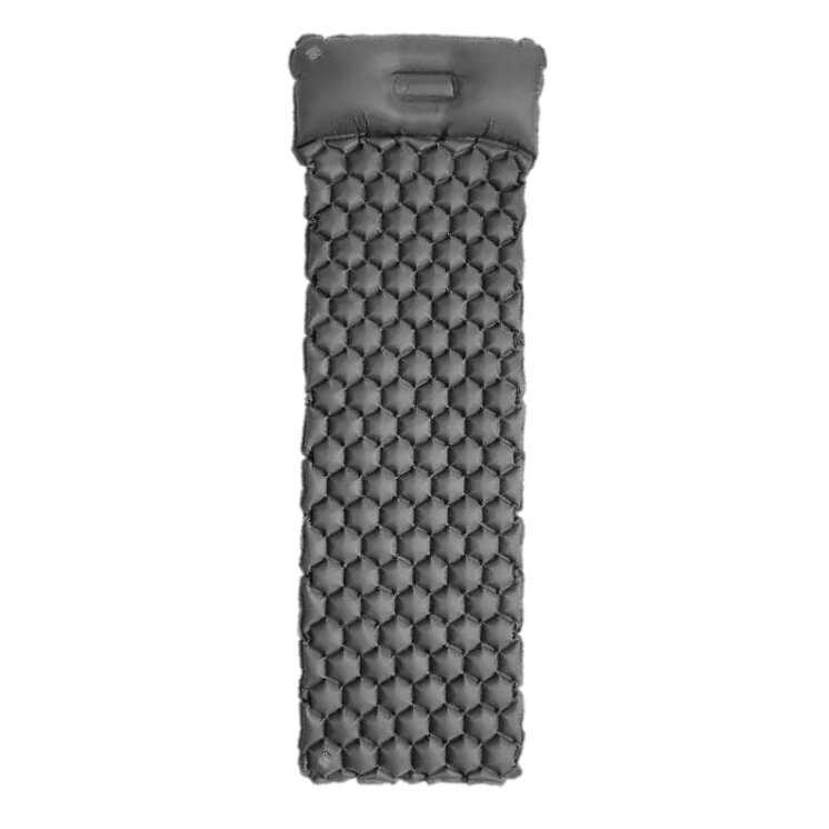 Dunkelgraue Luftmatratze ONE-Pad, längliche Matte mit geprägter Wabenoberfläche (Hexagon-Muster) für kompakte Schlafunterlage