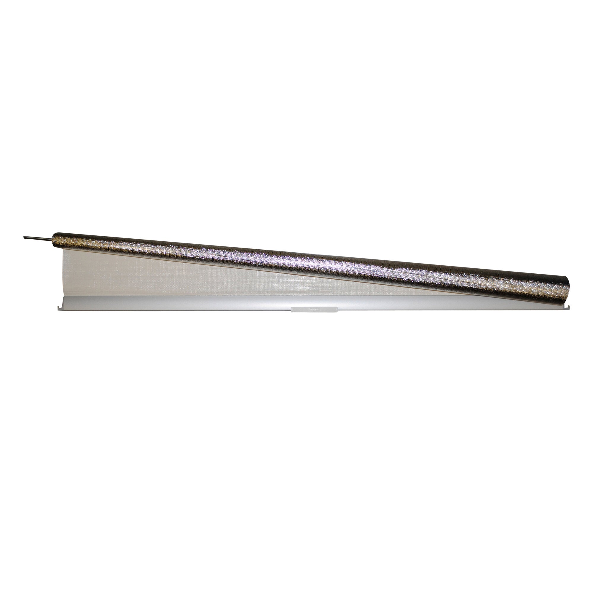 Verdunkelungsrollo komplett alu-beige, aufgewickelter Stoff, Metallgehäuse in beige, untere Abschlussleiste sichtbar