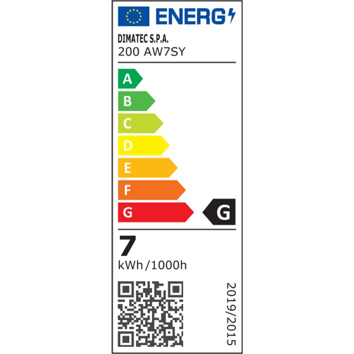 Vorzeltleuchte 200 AW7SY Energielabel: mehrfarbige Effizienzskala A bis G, 7 kWh/1000h, QR-Code sichtbar
