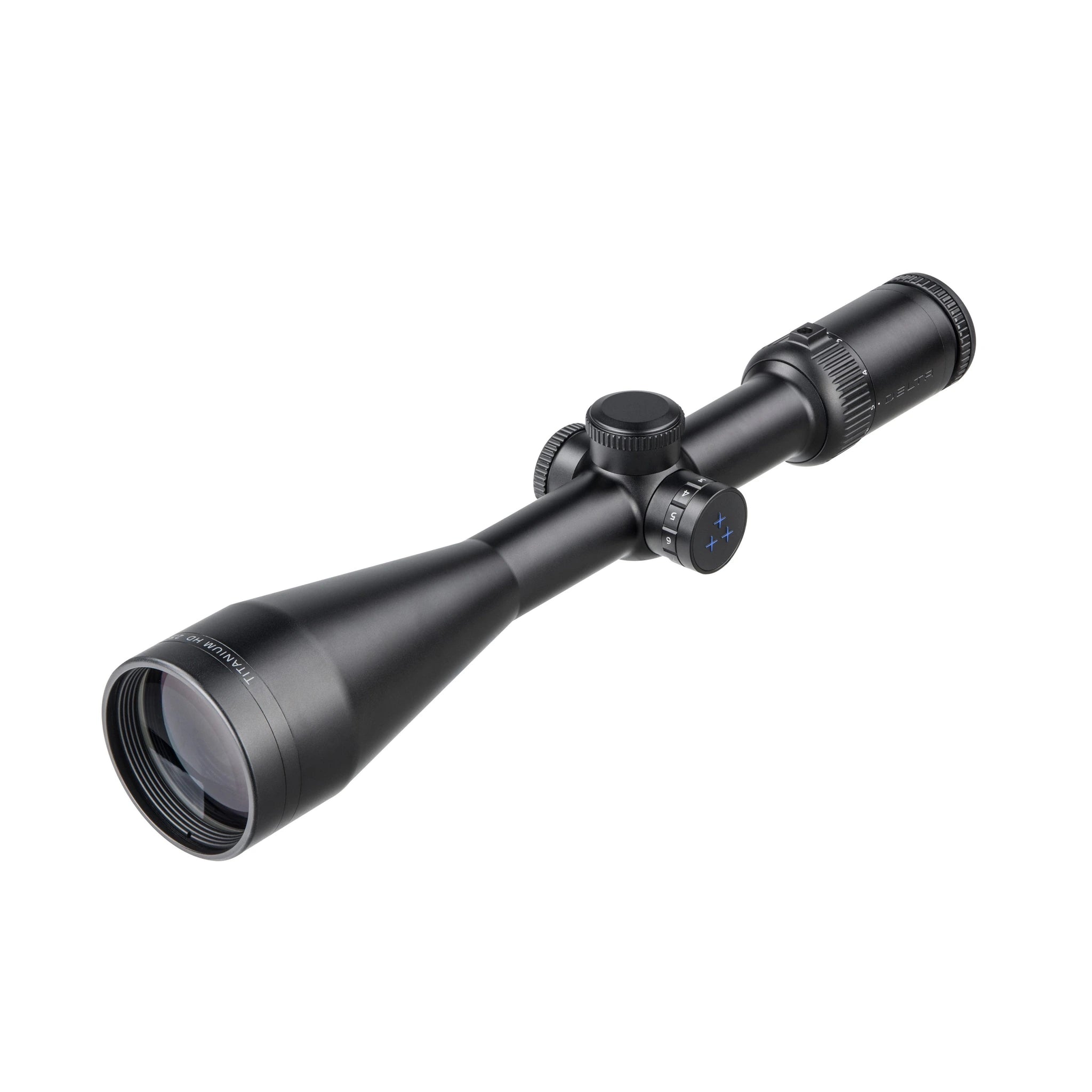 Delta Optical Titanium HD 2,5–10×56 – Standardausführung mit Drehregler, schräge Ansicht von vorn