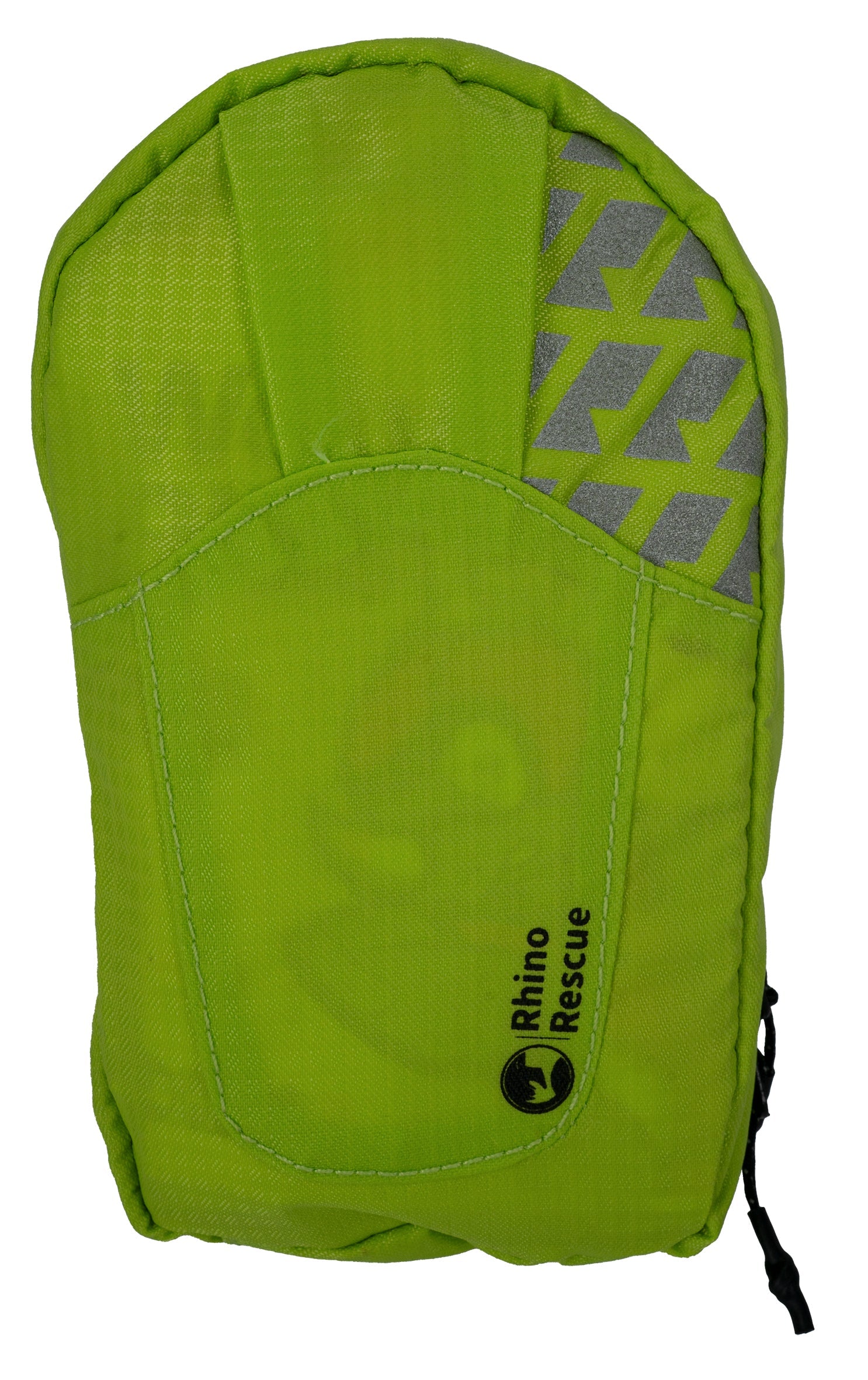 Kompakte, leuchtgrüne Outdoor Erste-Hilfe-Tasche aus robustem Material mit reflektierenden grauen Elementen und schwarzem.