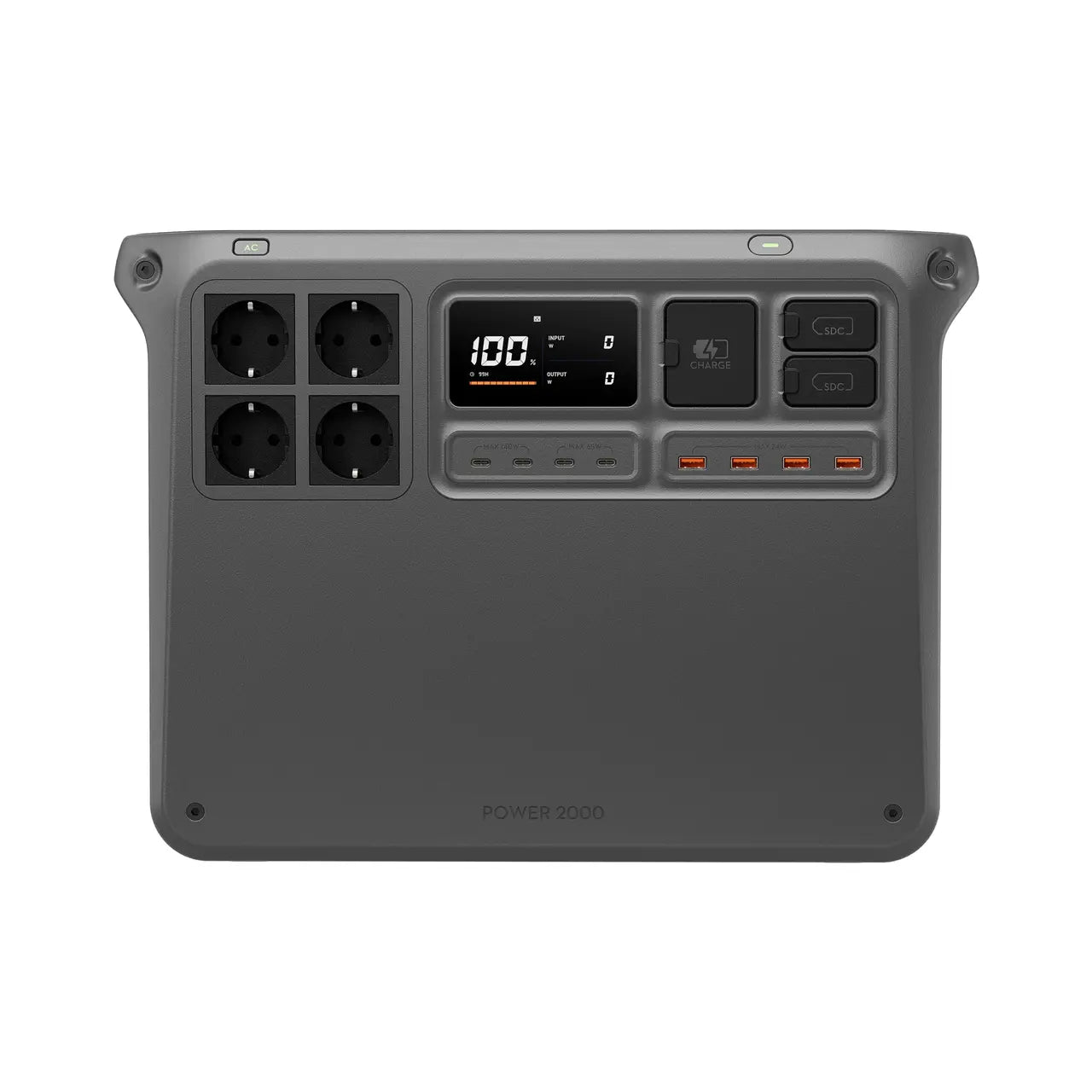 DJI Power 2000 Powerstation – Frontansicht mit Display und Anschlüssen