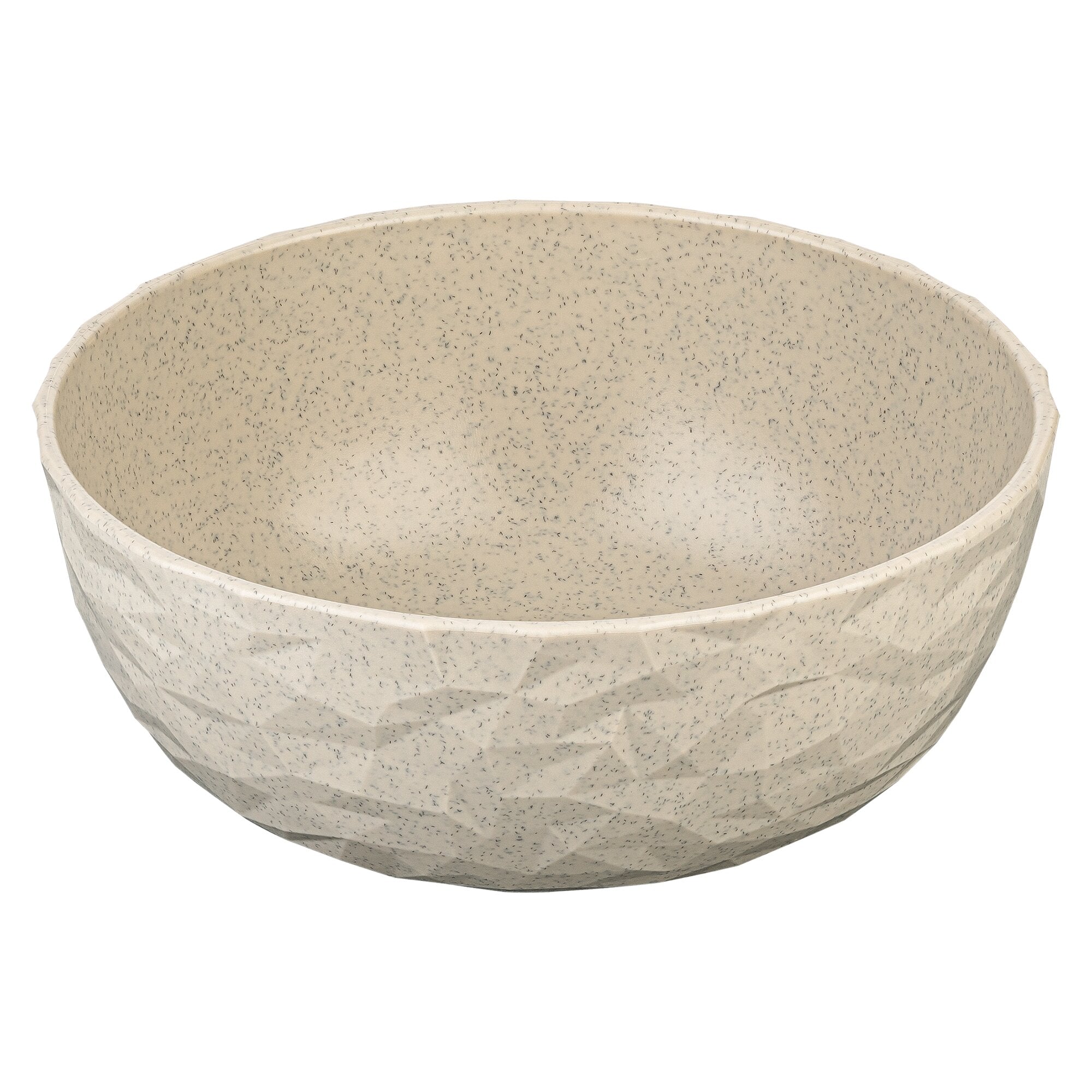 Runde Schale CLUB BOWL, sandfarbene Keramik mit feiner dunkler Fleckung und gesprenkelter Oberfläche, Innen- und Außenansicht sichtbar