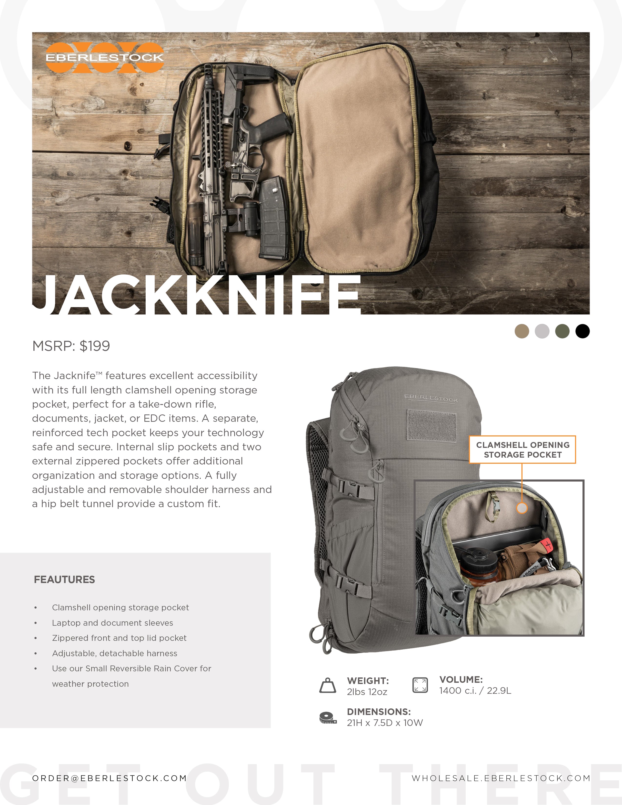 Eberlestock Jacknife Pack Grau – Funktionen und Clamshell-Fach