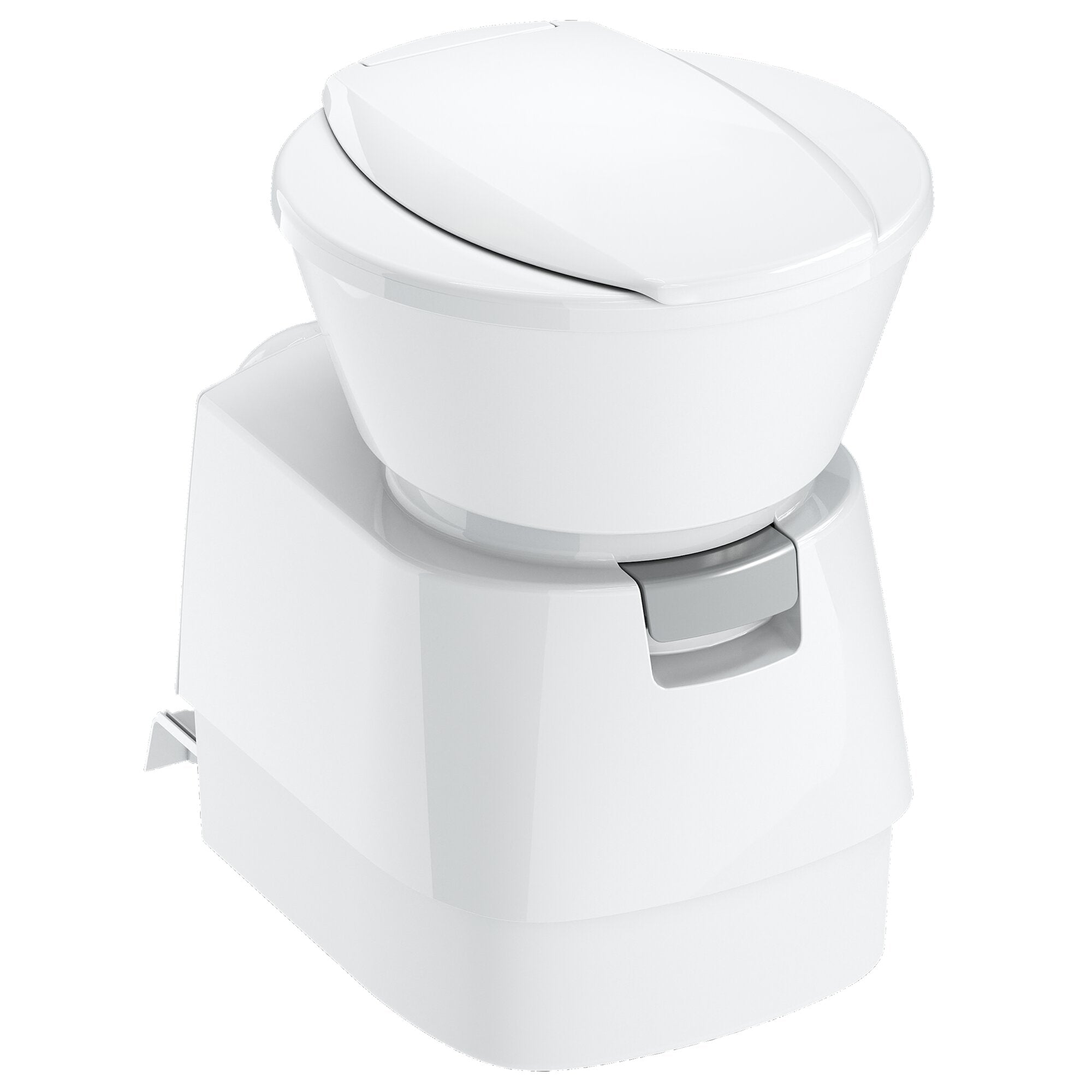 Weißes Cassettentoilette CT 4000 ohne Konsole, Deckel leicht geöffnet, graue Halterung sichtbar, Keramikoberfläche vor weißem Hintergrund