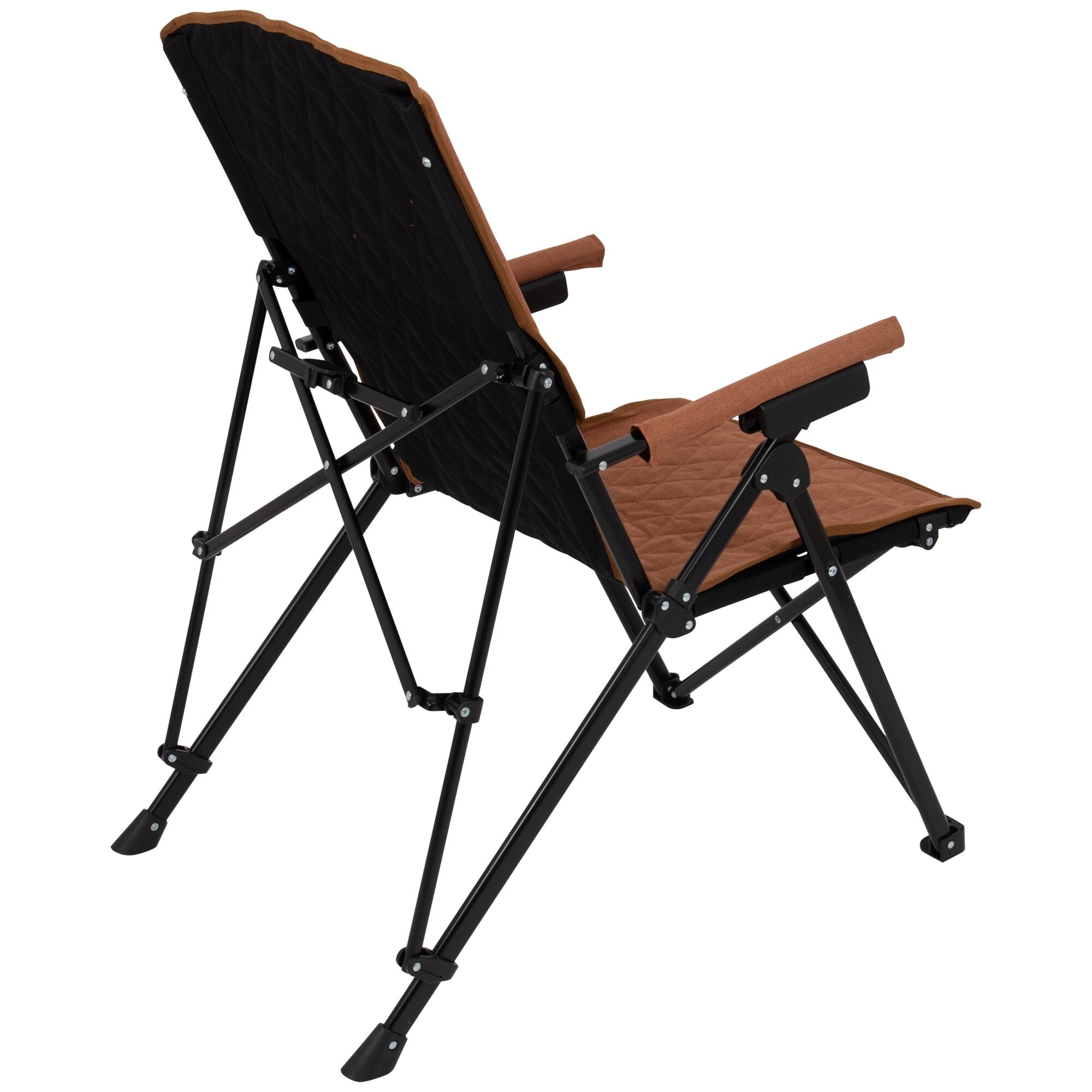 Klappstuhl Stanwix terracotta mit schwarzem Metallrahmen und braun-orange gequilteten Polstern für Rückenlehne und Sitz, klappbar