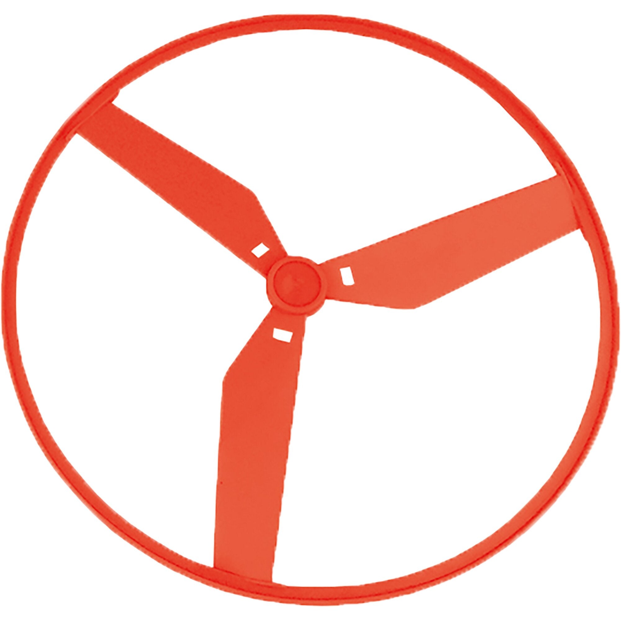 Flugkreisel in leuchtendem Orange mit rundem Rahmen und drei Rotorblättern am zentralen Hub, zufällige Farbe