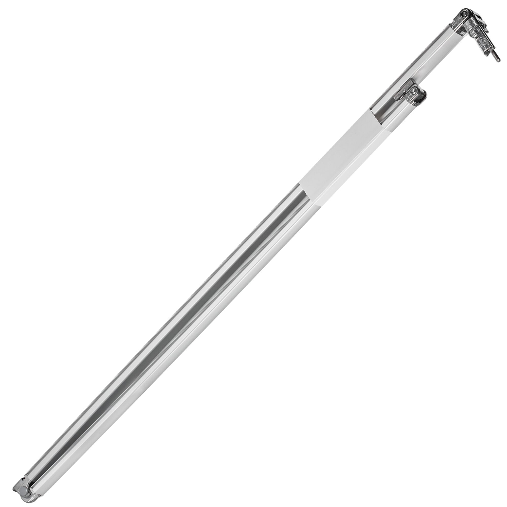 Gelenkarm 320–400, rechts für Markise F65, silberner Aluminiumarm mit Gelenkverbindung und Endstück, diagonale Ausrichtung
