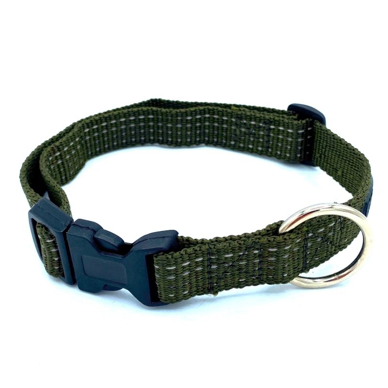 Farm-Land Halsband oliv – Softnylon mit Reflektorstreifen