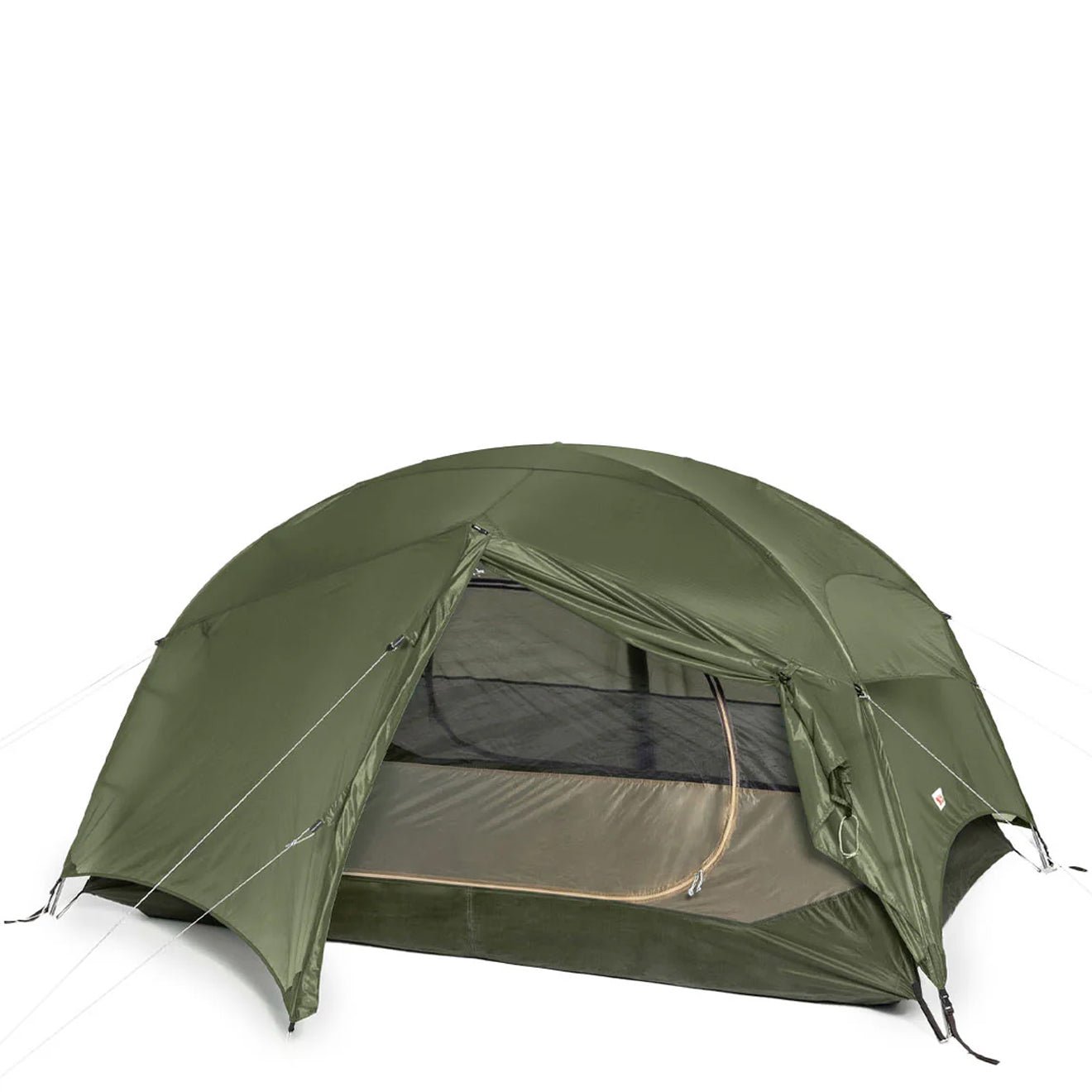 Fjällräven Abisko Friluft 2 in Pine Green – Vorderansicht mit geöffnetem Eingang
