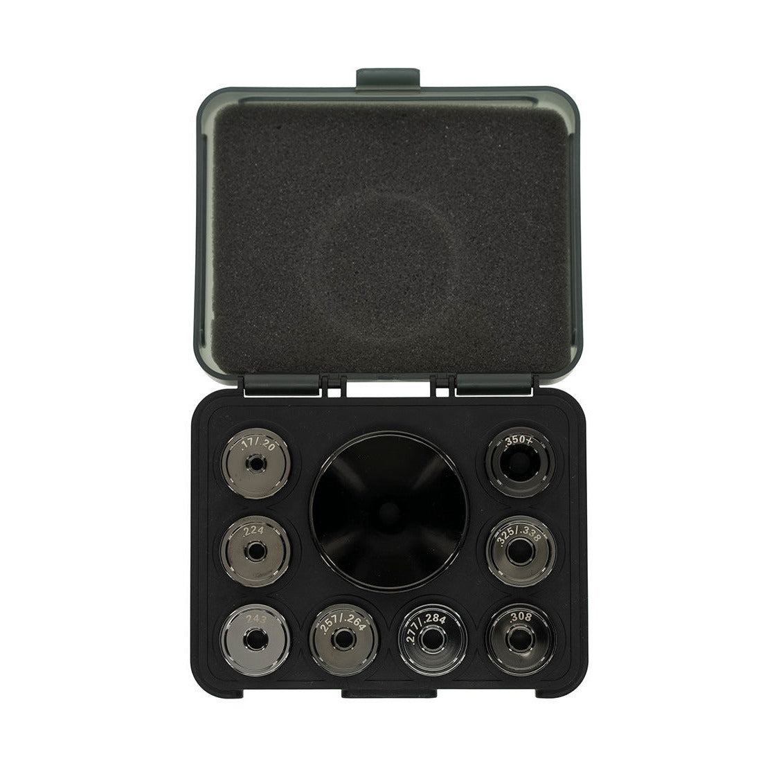 Frankford Arsenal Aluminium-Pulvertrichter-Set 1136021 mit acht Einsätzen im Aufbewahrungskoffer