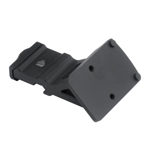 Schwarze UTG Super Slim RMR Winkelhalterung aus Metall mit flacher Montageplatte und vier Schraubenlöchern, 45° Versatz,.
